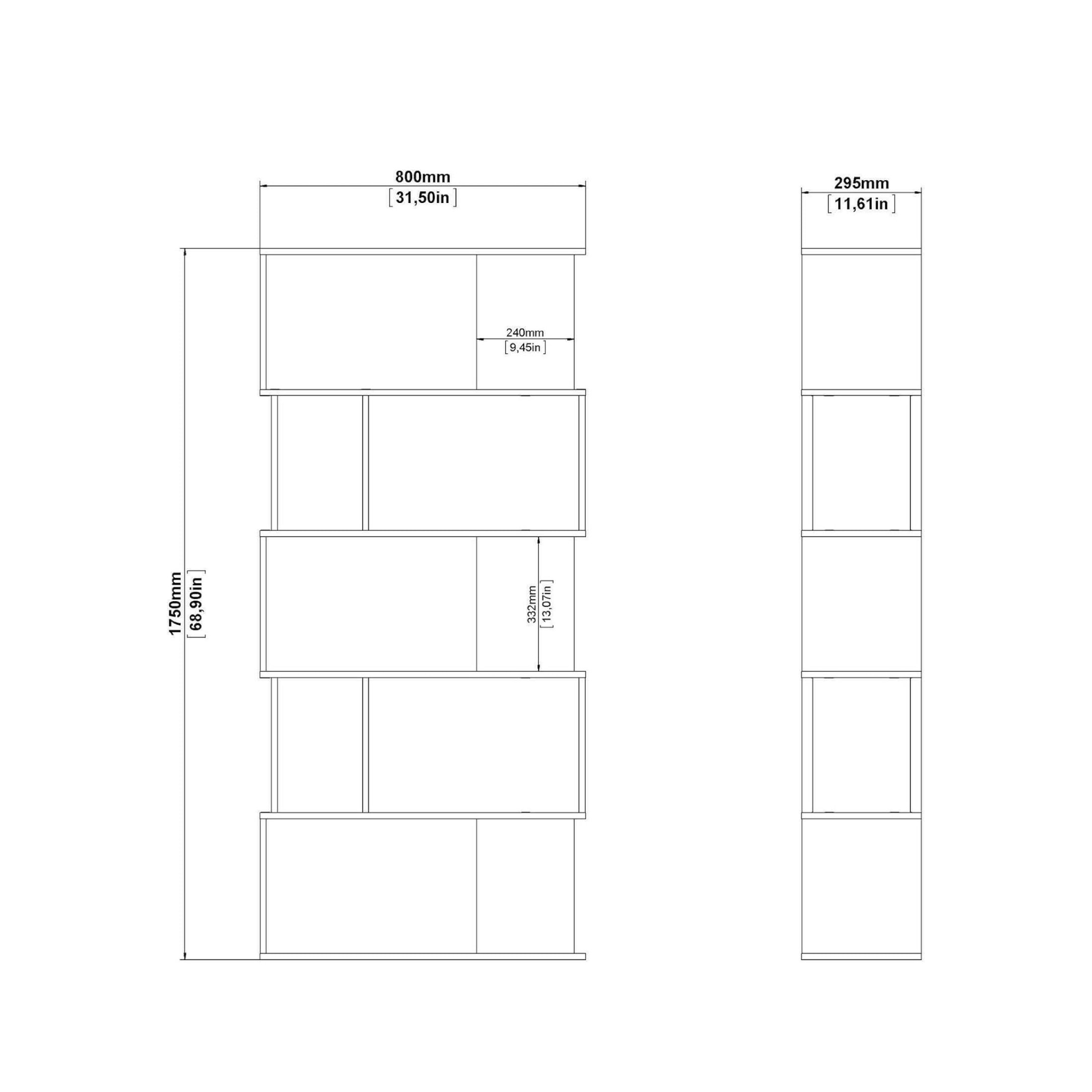 Librería alta abierta Alida con 5 estantes de madera 90x25 cm 180h