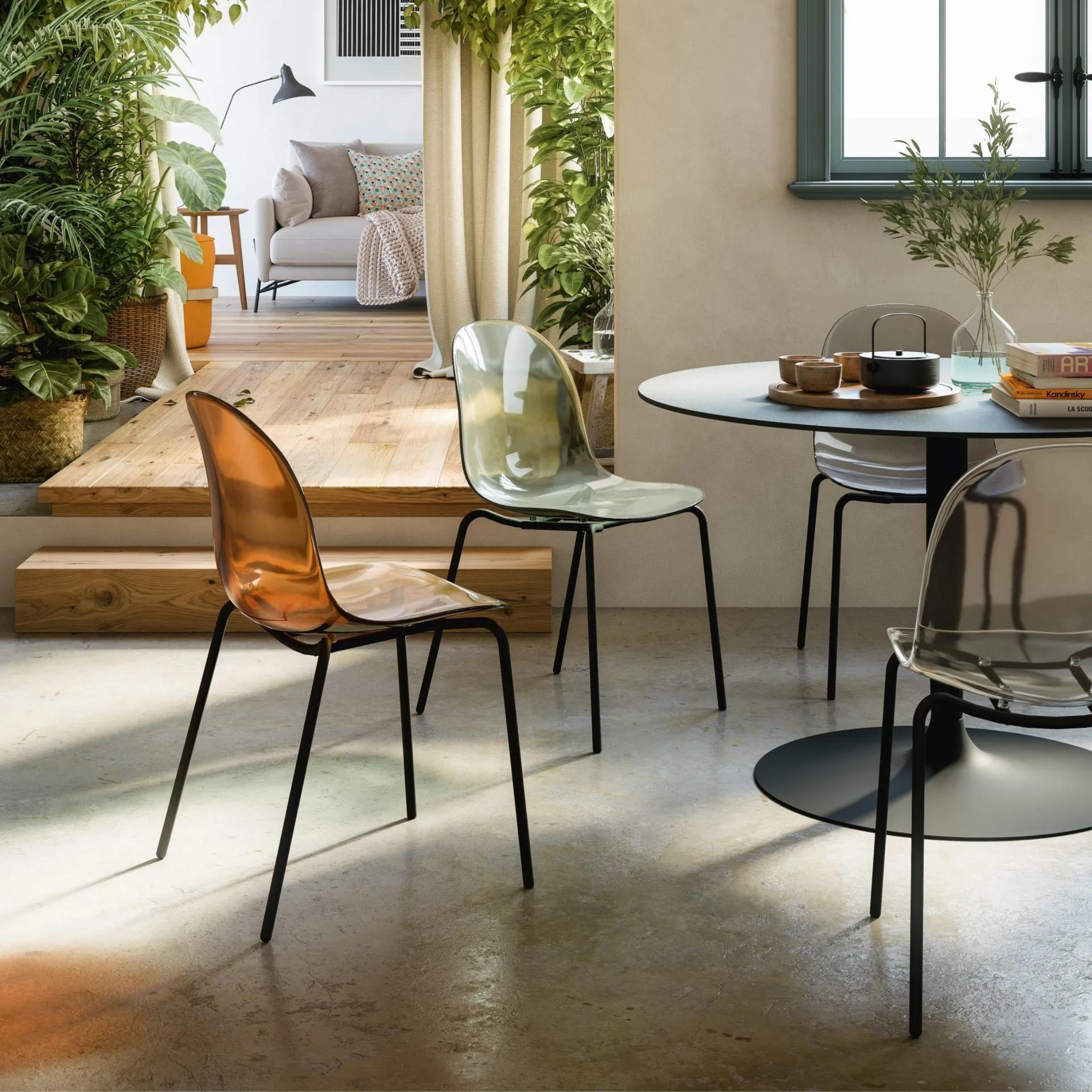 Set di sedie moderne da soggiorno "Academy" in policarbonato trasparente cm 49x51 84h