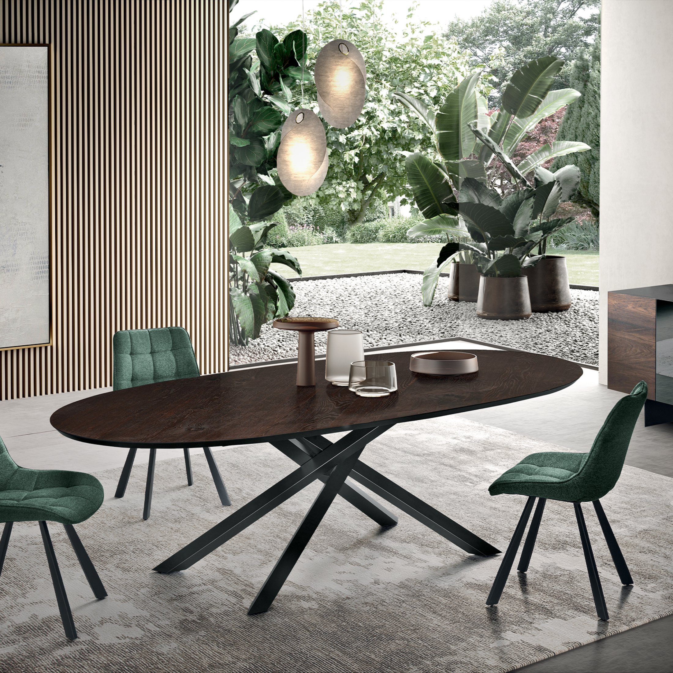 Tavolo fisso moderno da pranzo "Canyon" con base in metallo e piano in rovere cm 210x109 75h