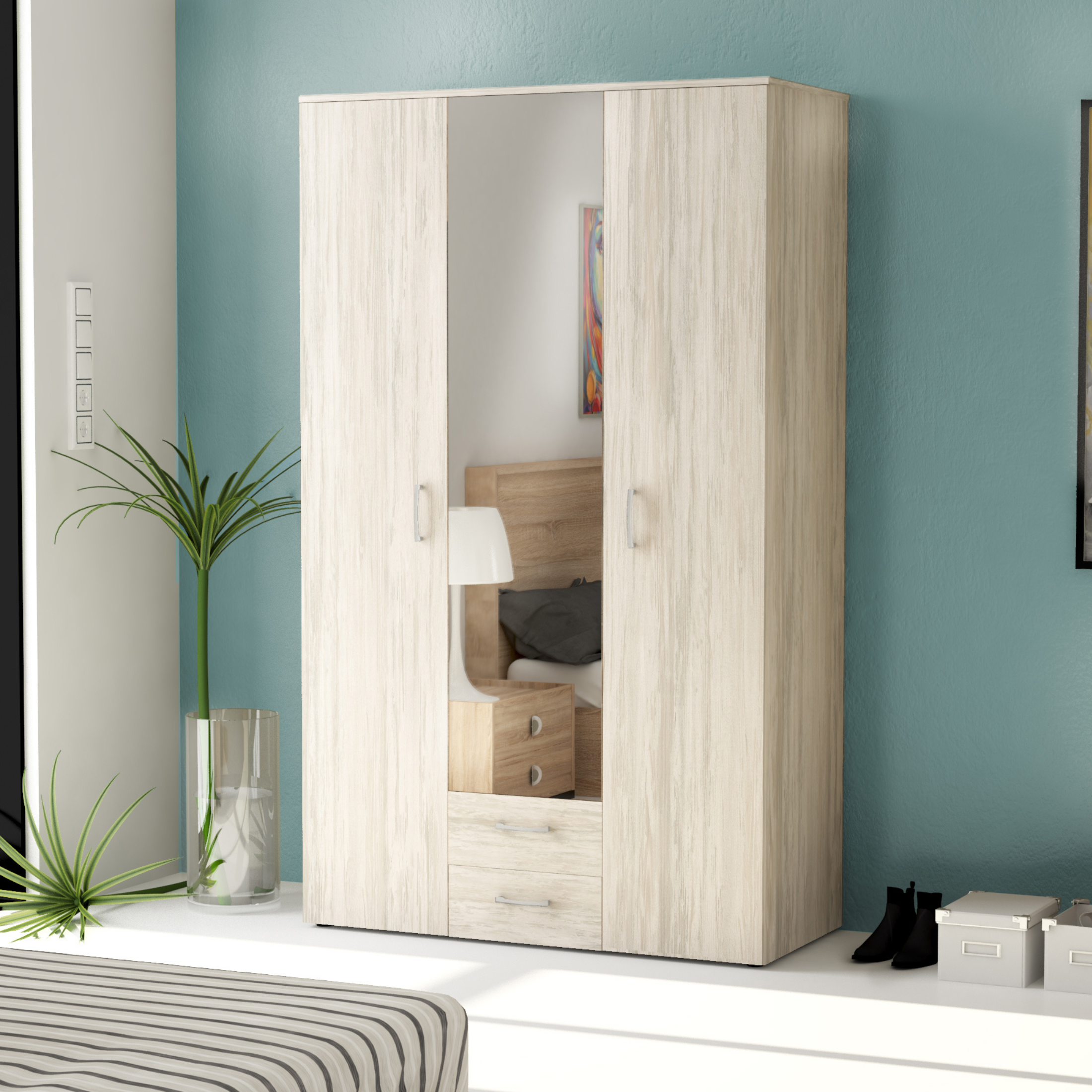 Armadio guardaroba in legno "Bed" con specchio cm 121x54 200h