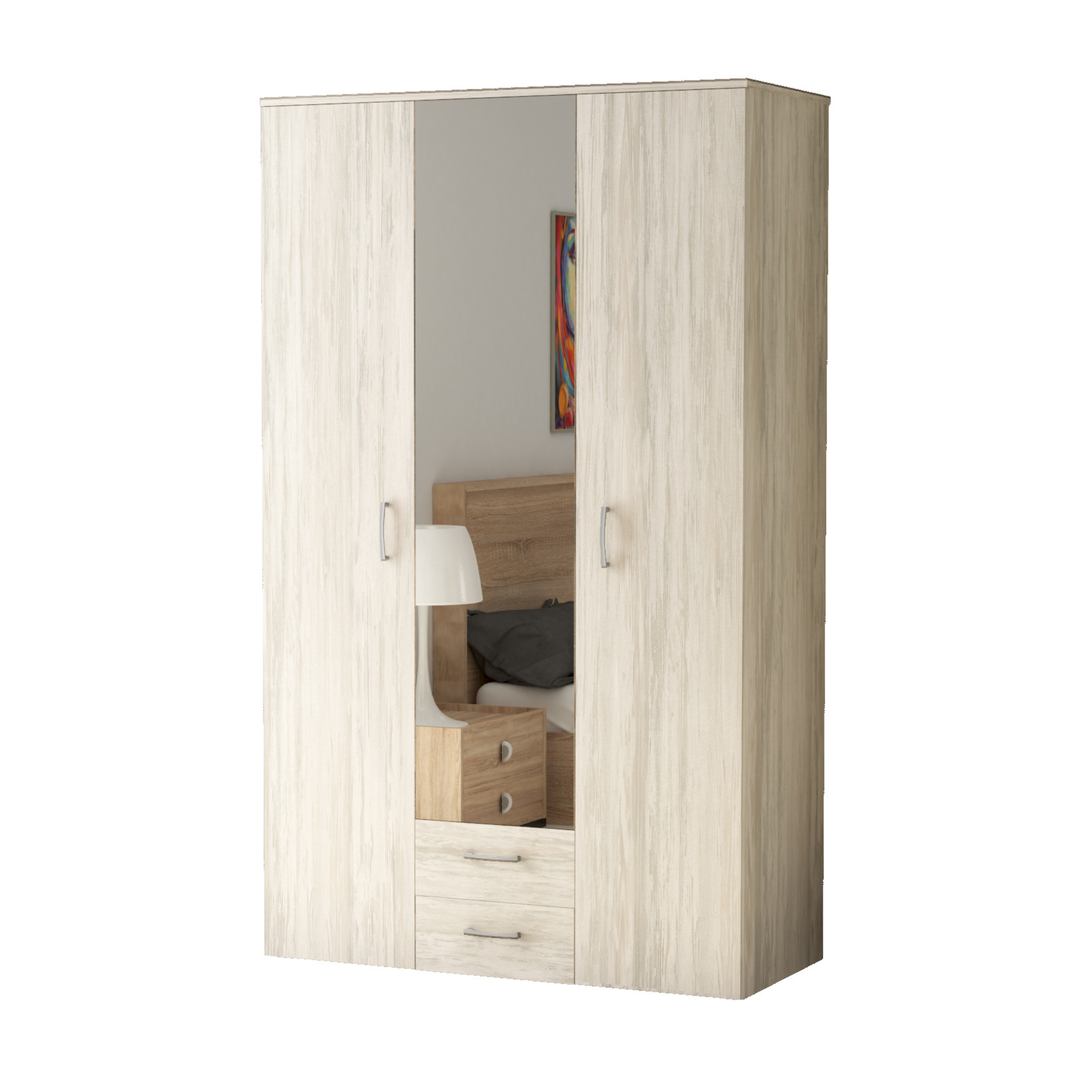 Armadio guardaroba in legno "Bed" con specchio cm 121x54 200h