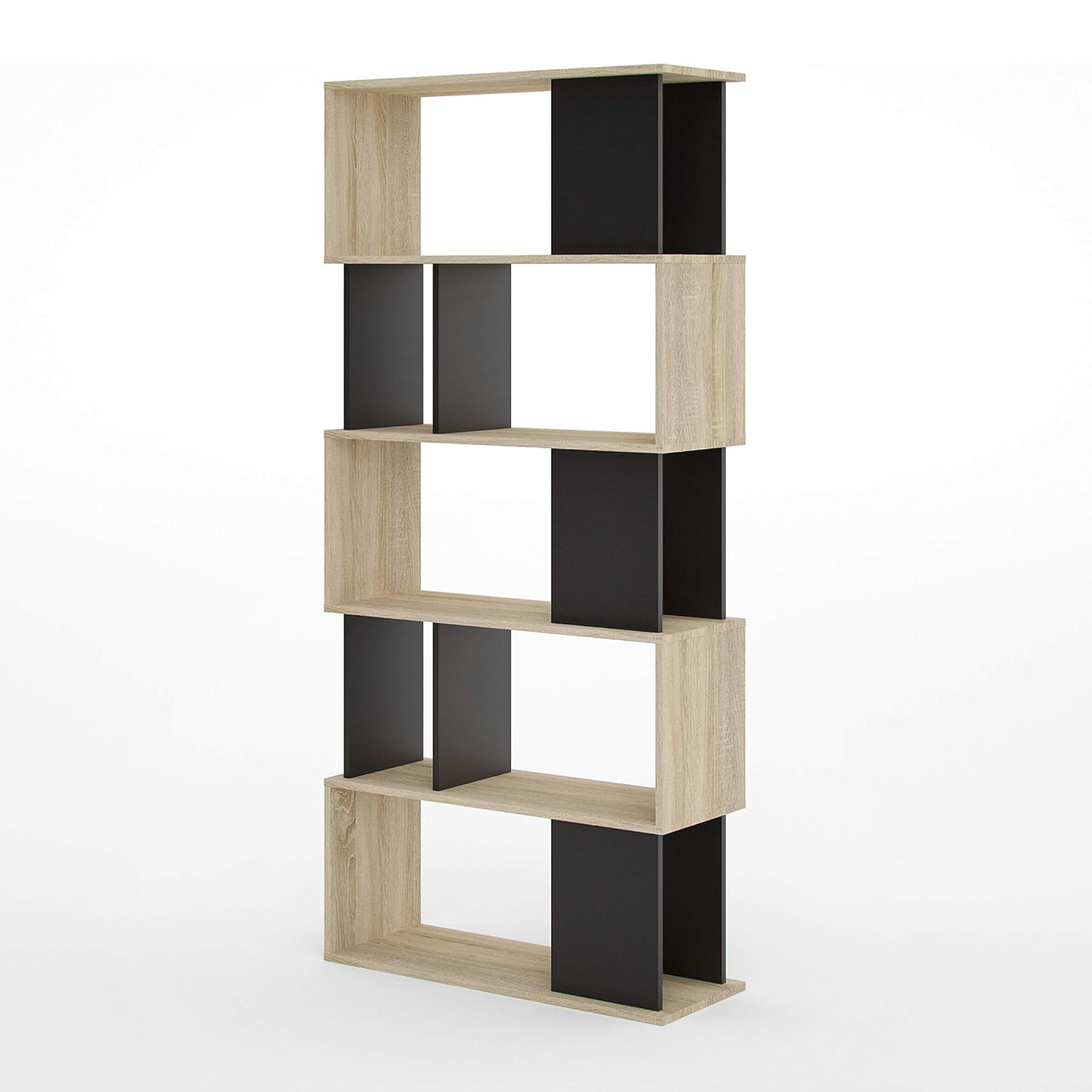 Librería alta abierta Alida con 5 estantes de madera 90x25 cm 180h