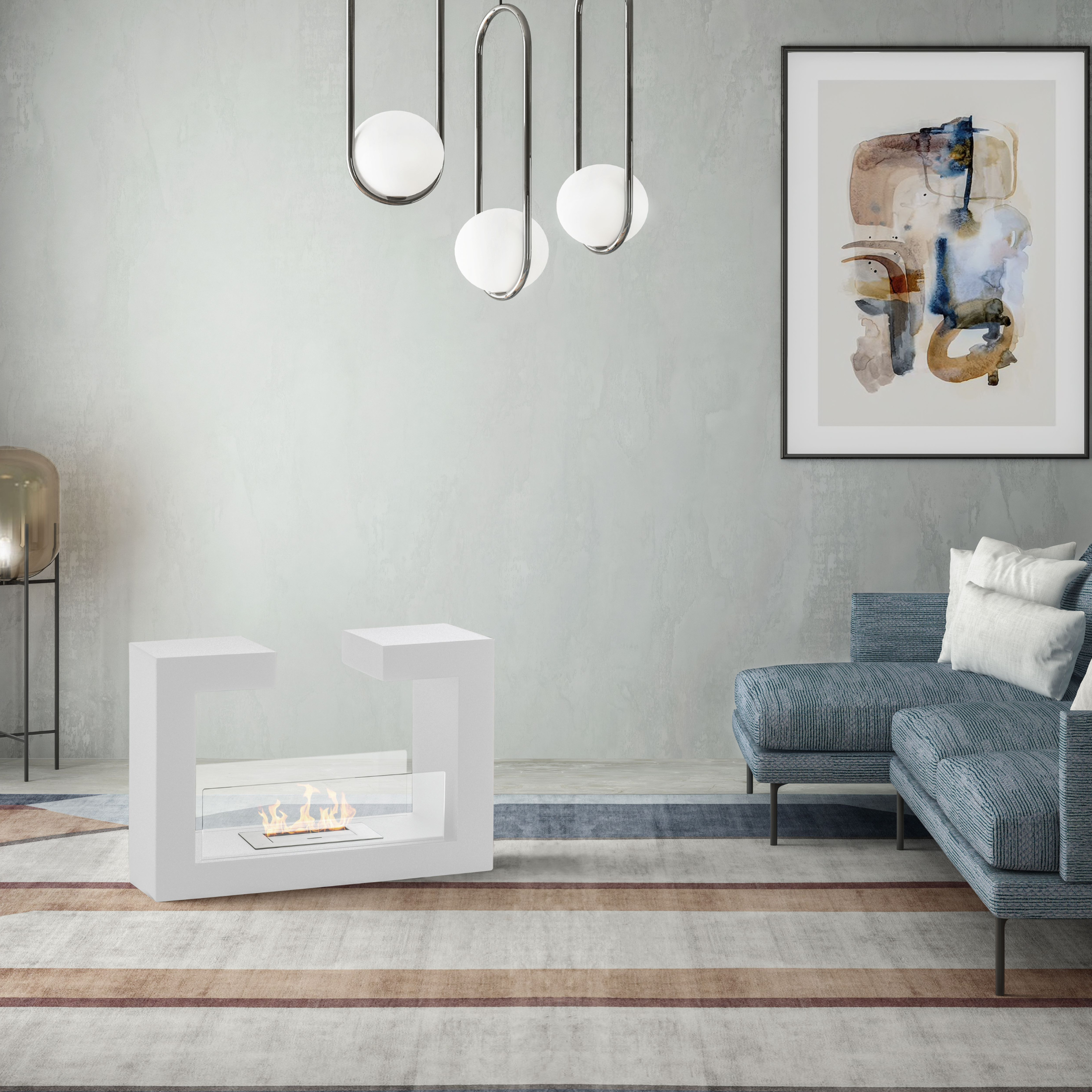 Caminetto bioetanolo "Fedrix" da terra in vetro temperato cm 78x25 58h