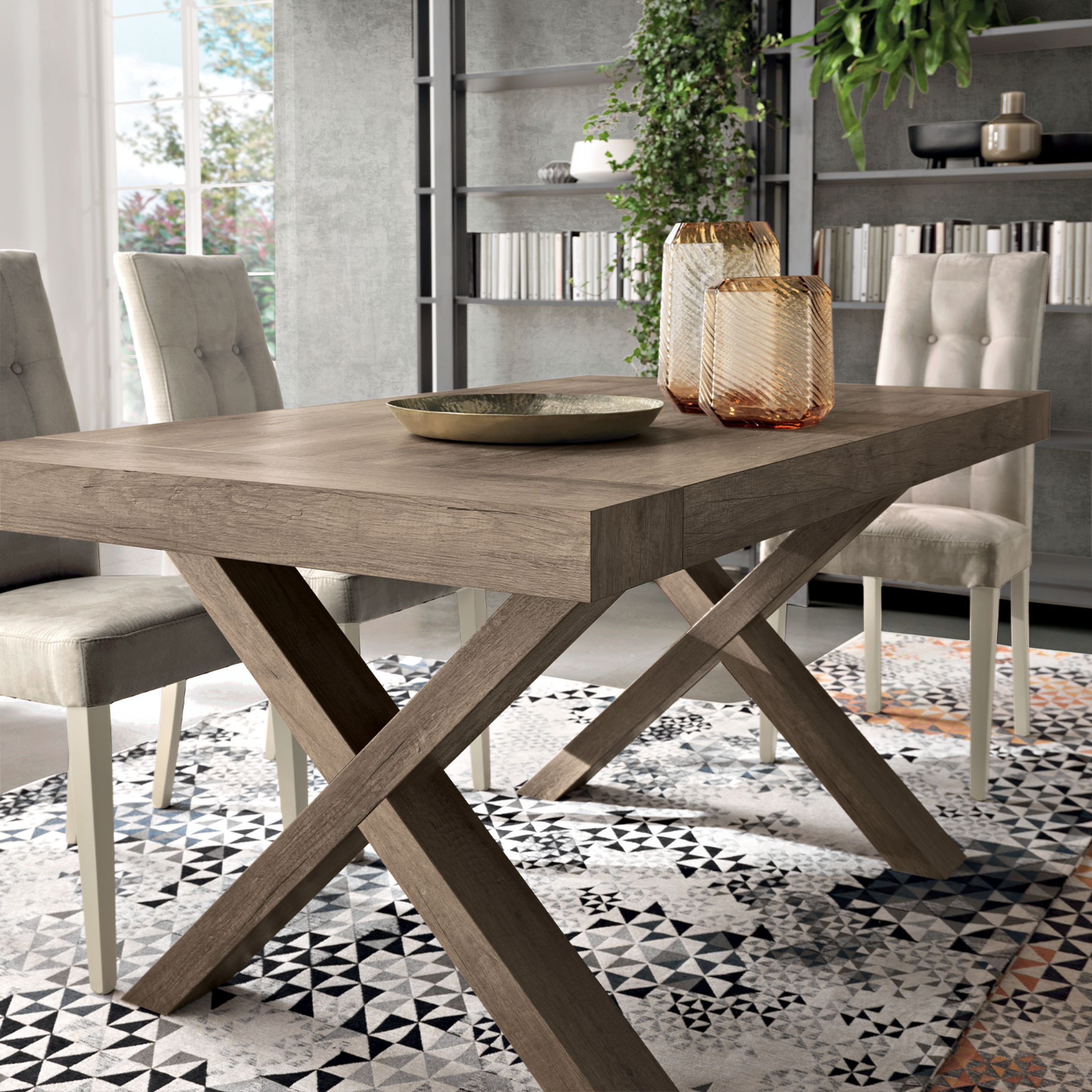 Tavolo allungabile da pranzo "Barton" con allunghe in laminato effetto legno cm 160/260x90 76h