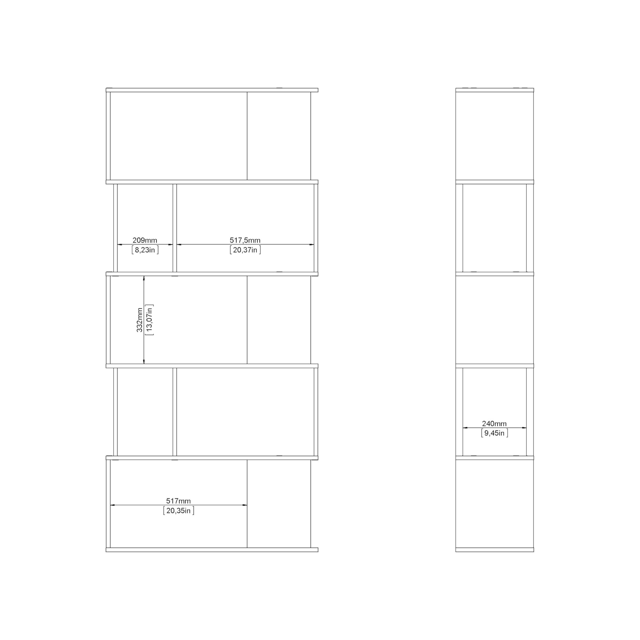 Librería alta abierta Alida con 5 estantes de madera 90x25 cm 180h