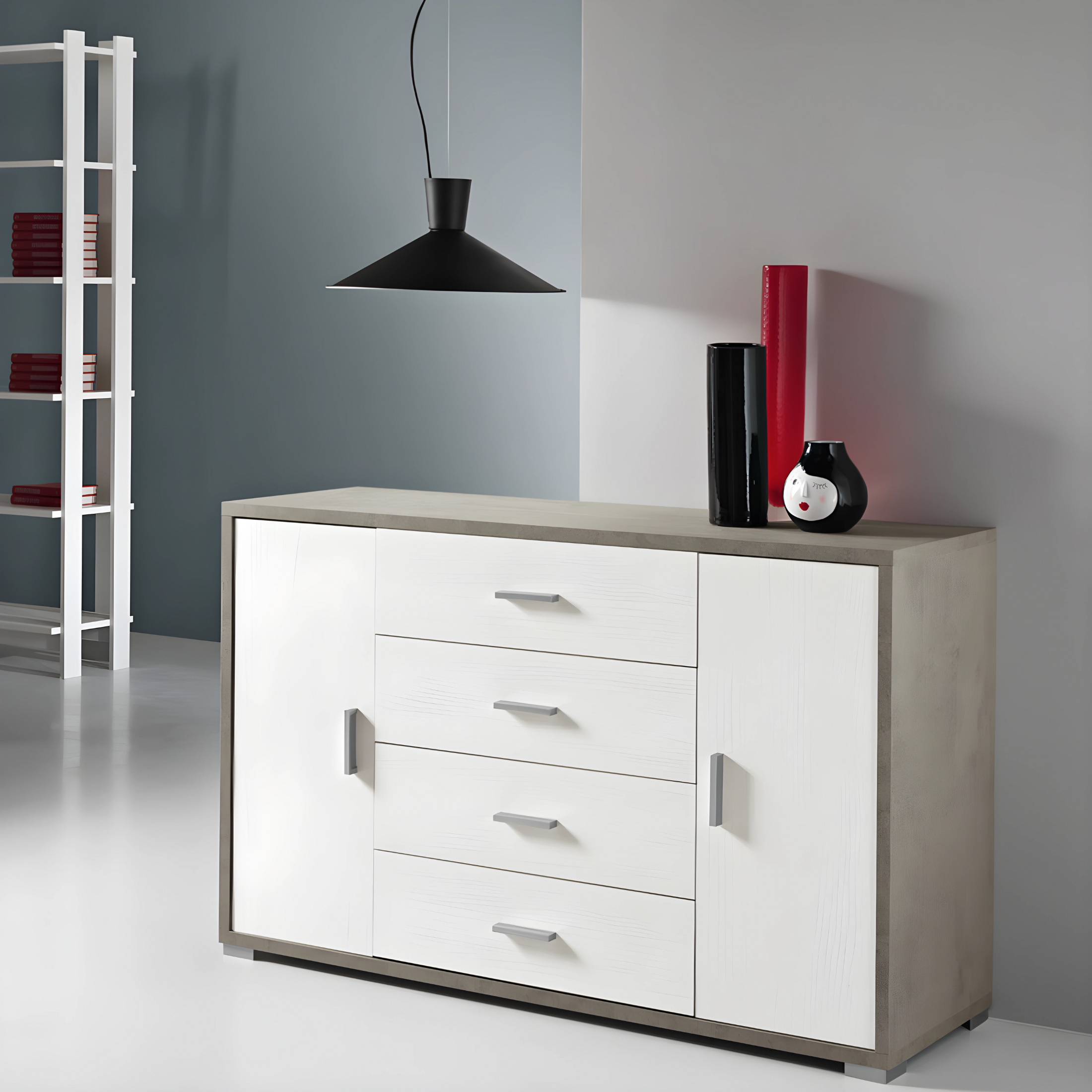 Buffet d'entrée moderne 2 portes et 4 tiroirs "Amal" 137x41 cm 84h