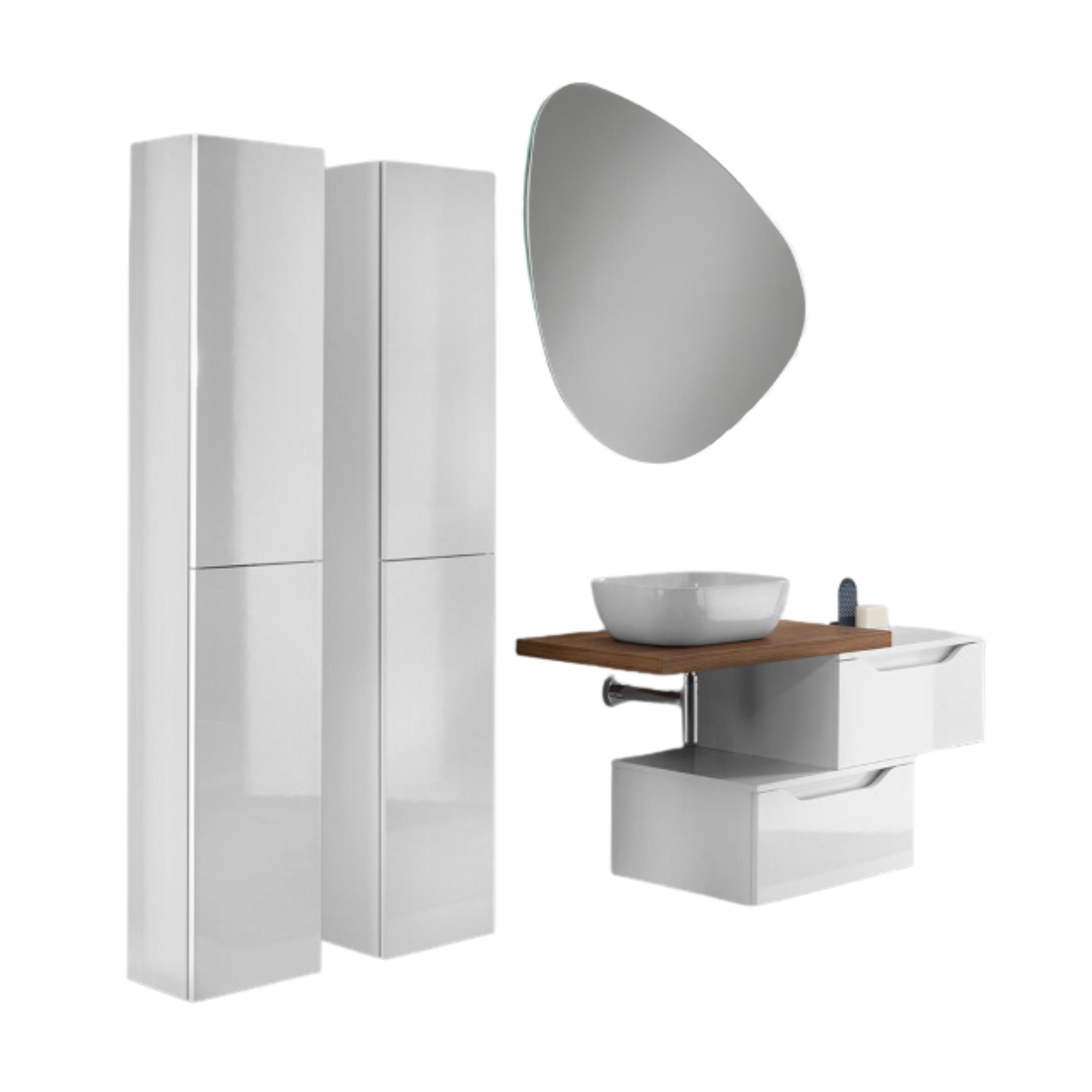 Meuble de salle de bain suspendu "Mixi c" 2 tiroirs 2 colonnes vasque à poser miroir LED