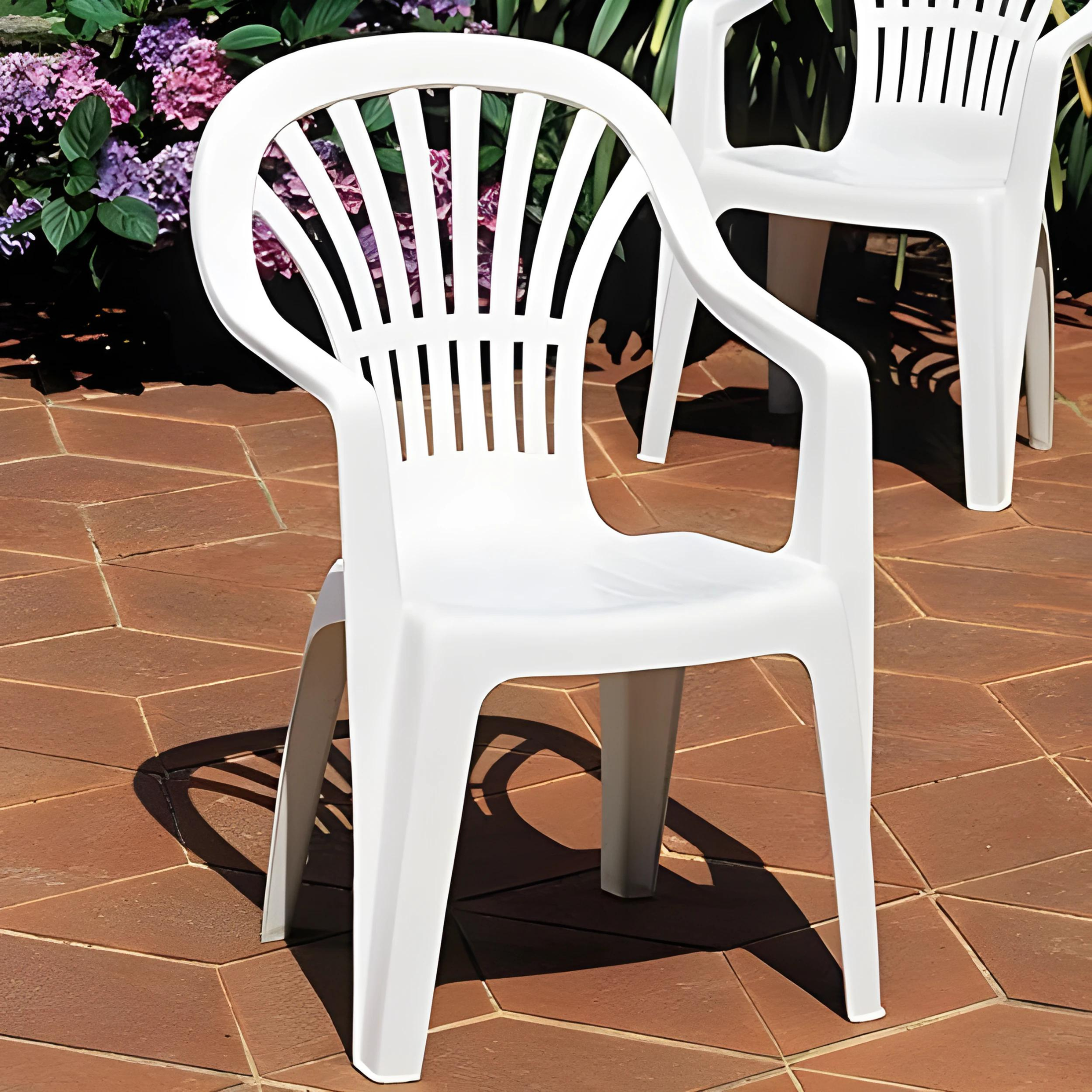Lot de 4 chaises d'extérieur en résine, fauteuil empilable avec accoudoirs pour jardin et véranda