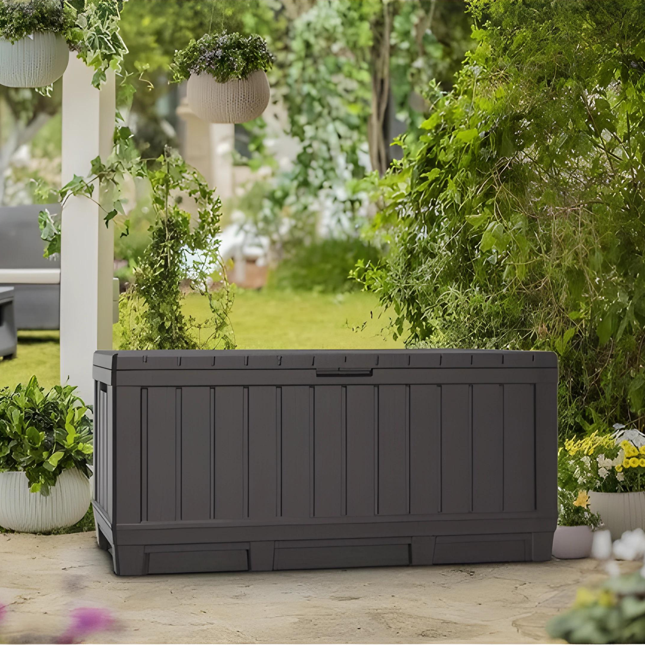 Coffre "Tropical" en résine effet bois 117x45 cm 57,5h