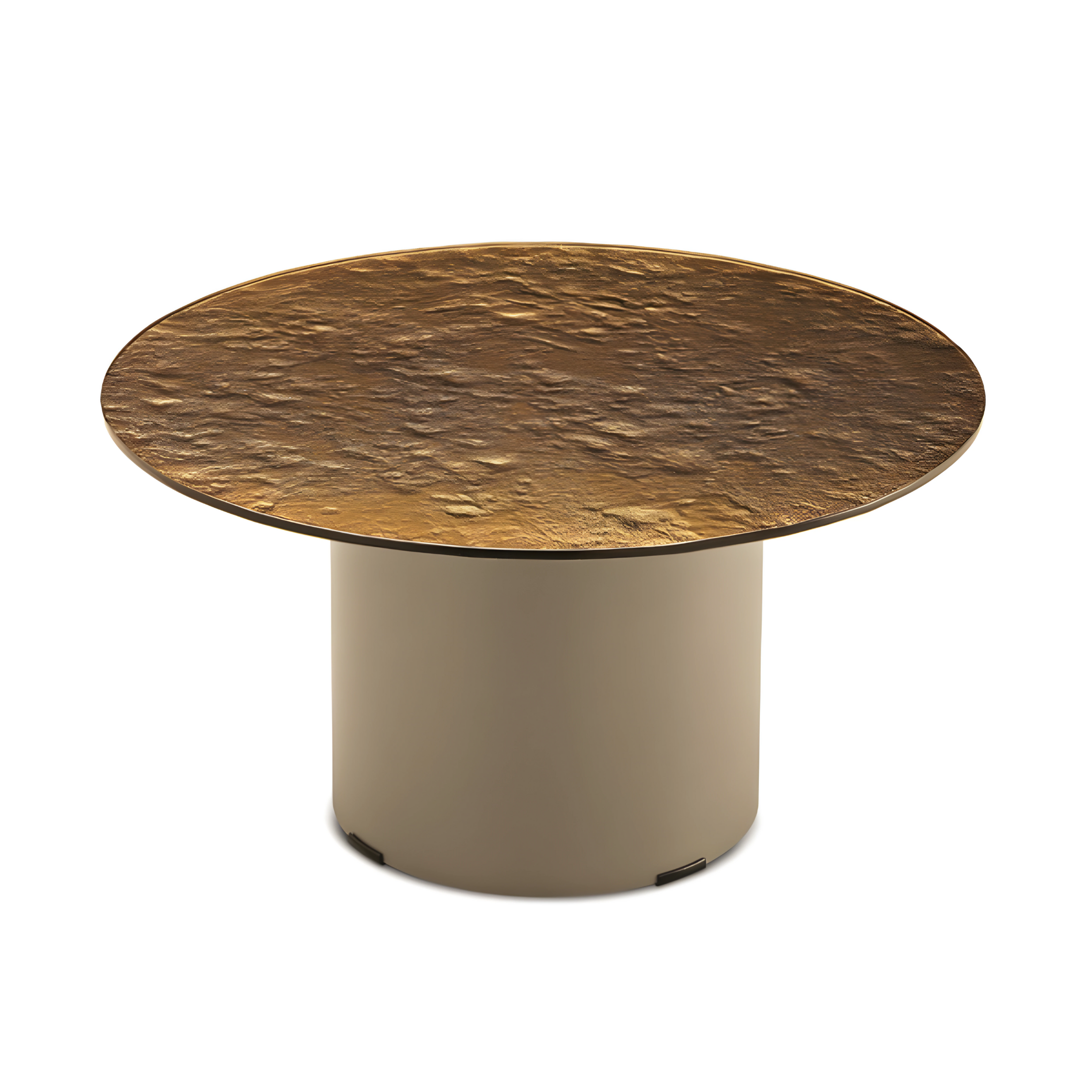 Table basse ronde "Dixon" avec piètement en métal et plateau en verre