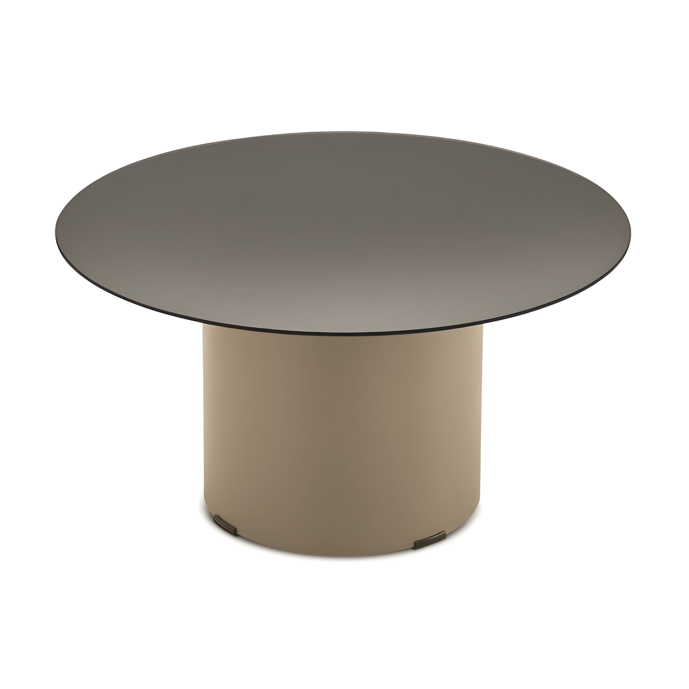 Table basse ronde "Dixon" avec piètement en métal et plateau en verre
