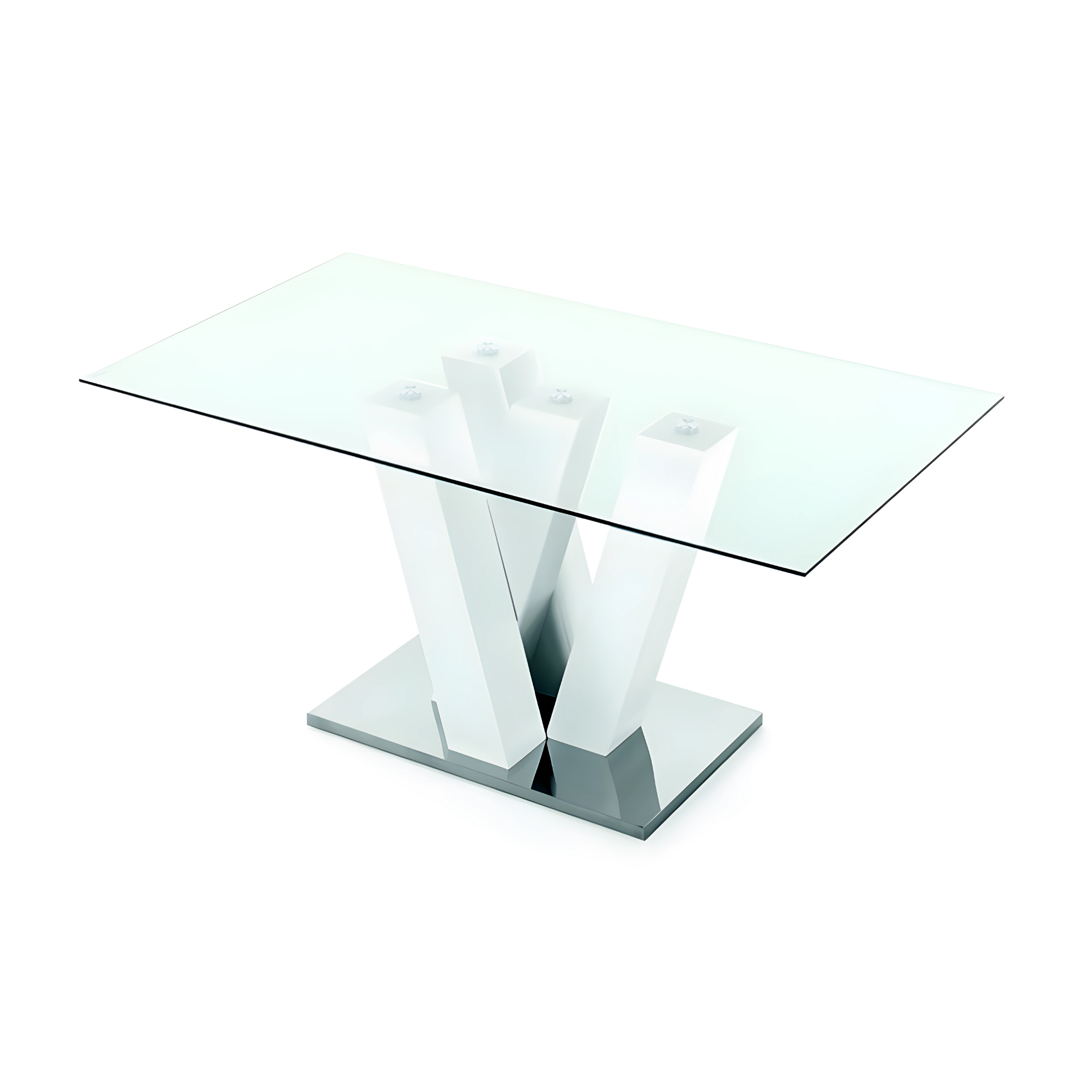 Tavolo fisso con piano in vetro "Steel" e appoggio in metallo cm 90x160 77h