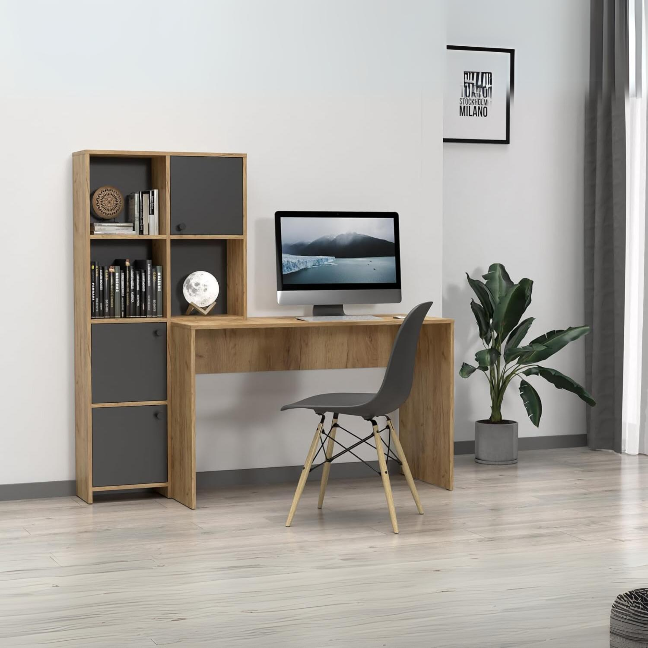 Scrivania con libreria moderna "Eternal" versatile cm 156x55 71h