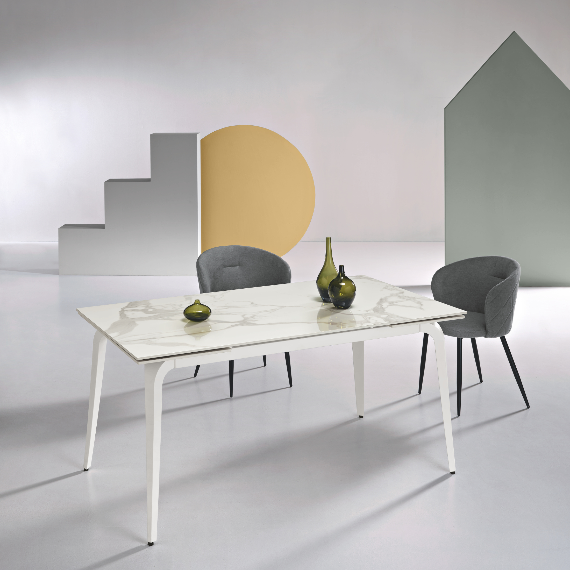 Tavolo allungabile "Gedy" effetto marmo e due allunghe cm 160/240x90 77h
