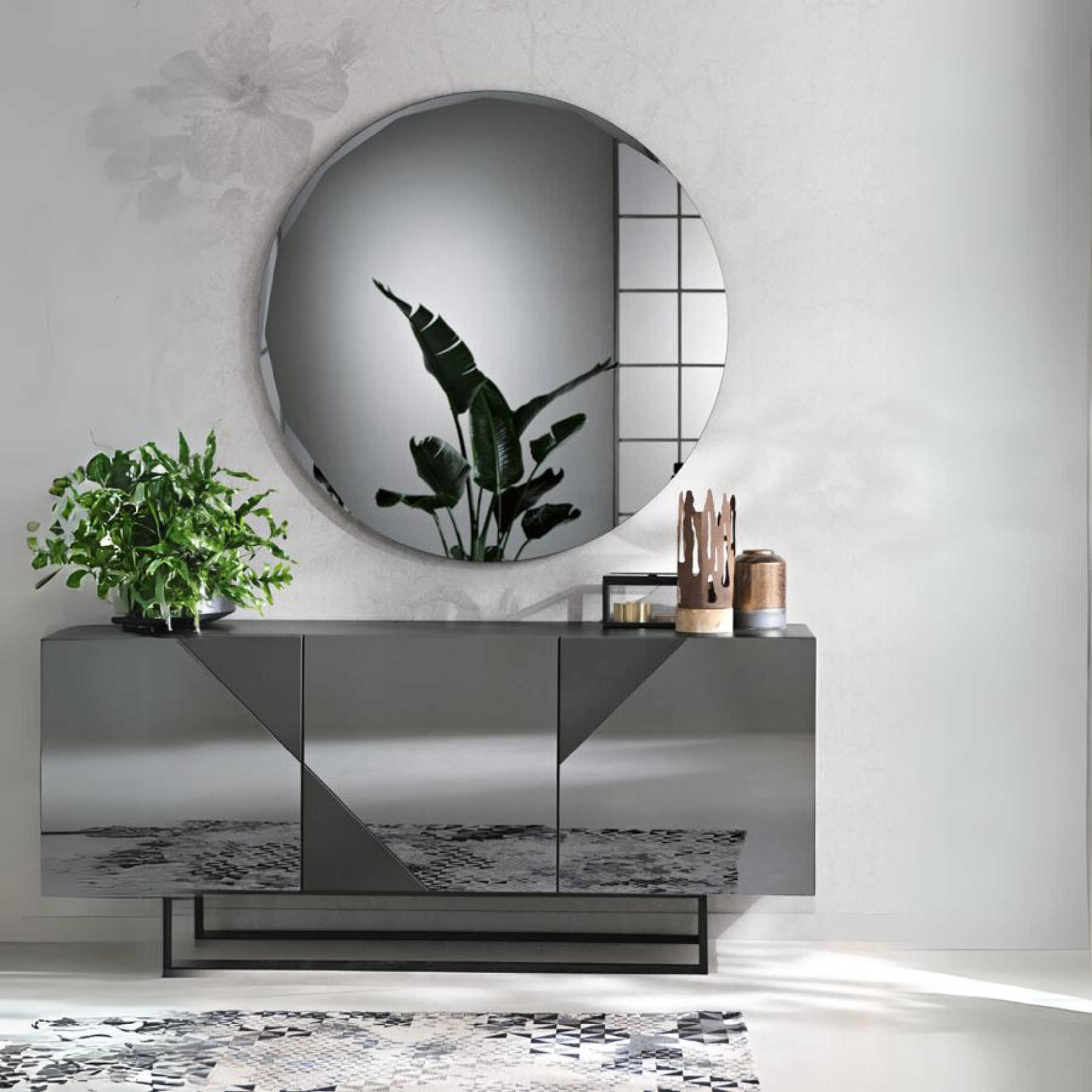 Specchio moderno da parete "Pretty" rotondo con dettaglio molatura laterale