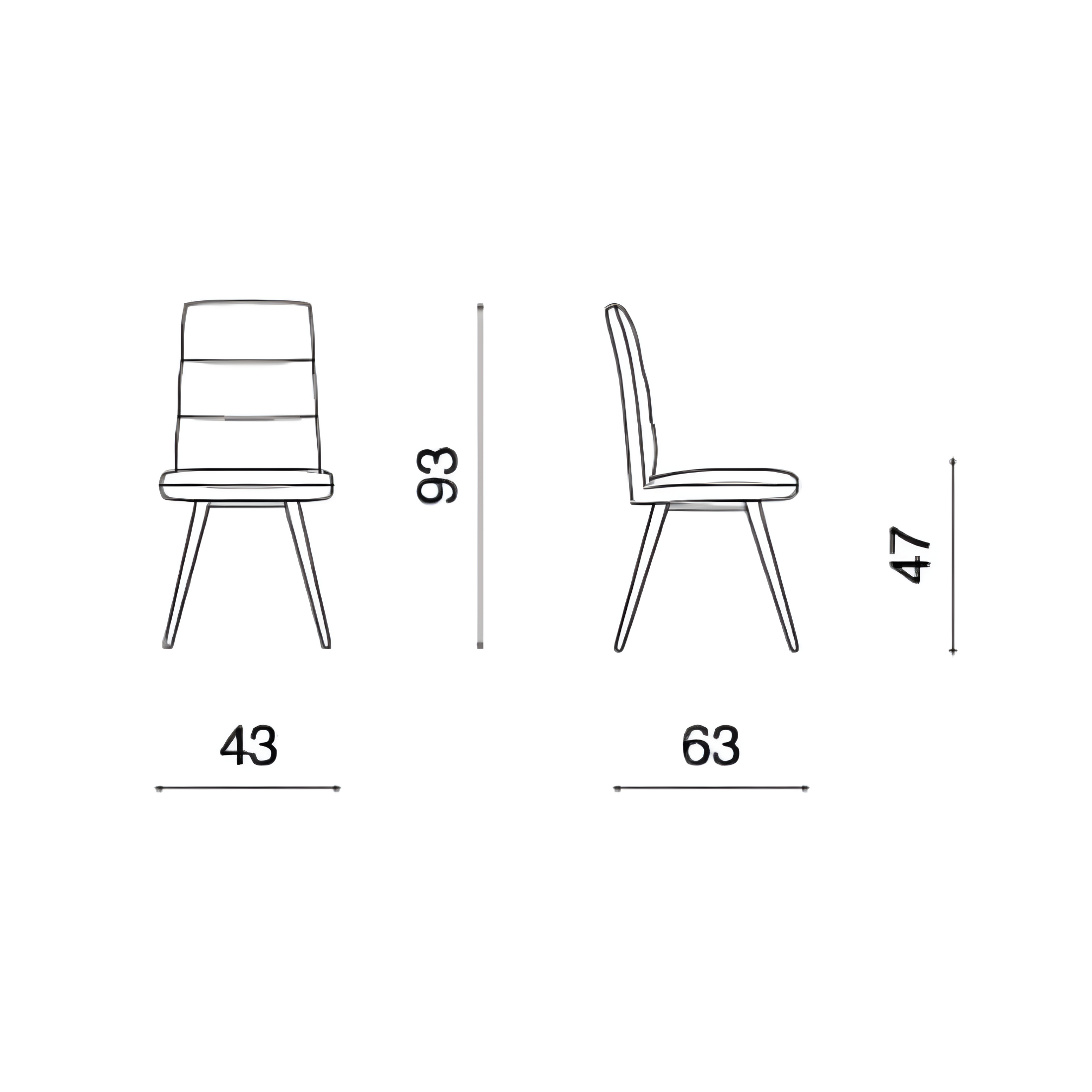 Set di sedie moderne "Madin" con struttura in metallo e seduta in tessuto cm 43x63 93h