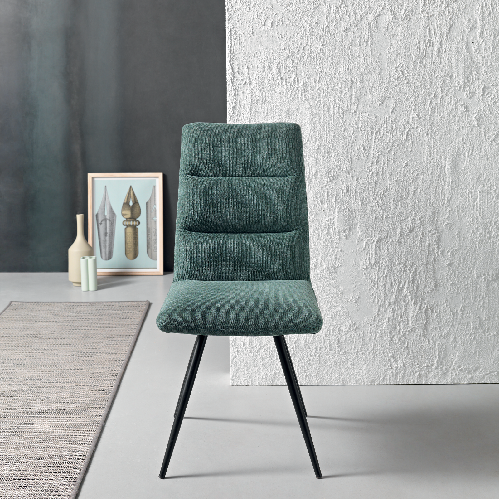 Set di sedie moderne "Madin" con struttura in metallo e seduta in tessuto cm 43x63 93h