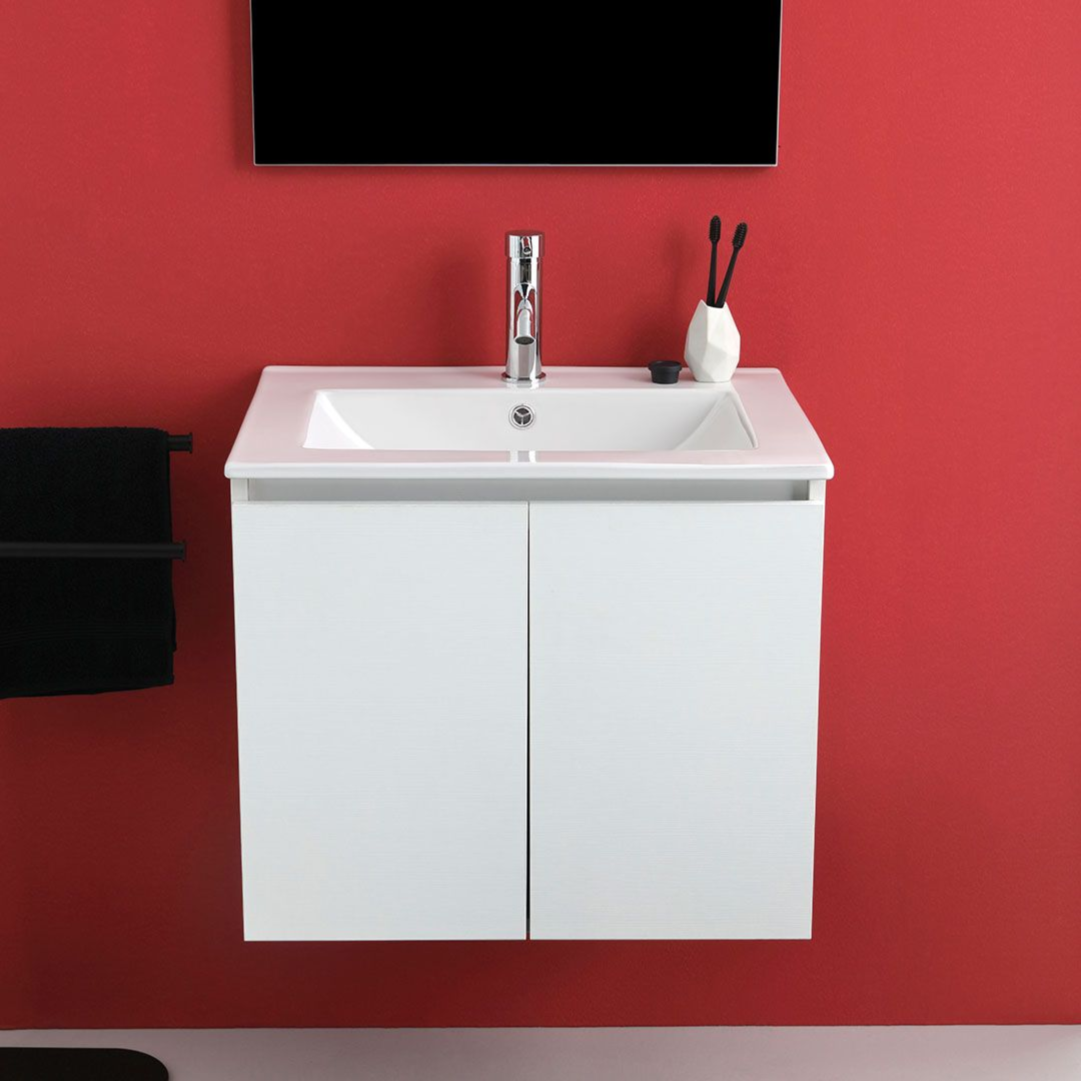 Mobile da bagno bianco "Hydra" 60 cm sospeso a 2 ante con lavabo e specchio