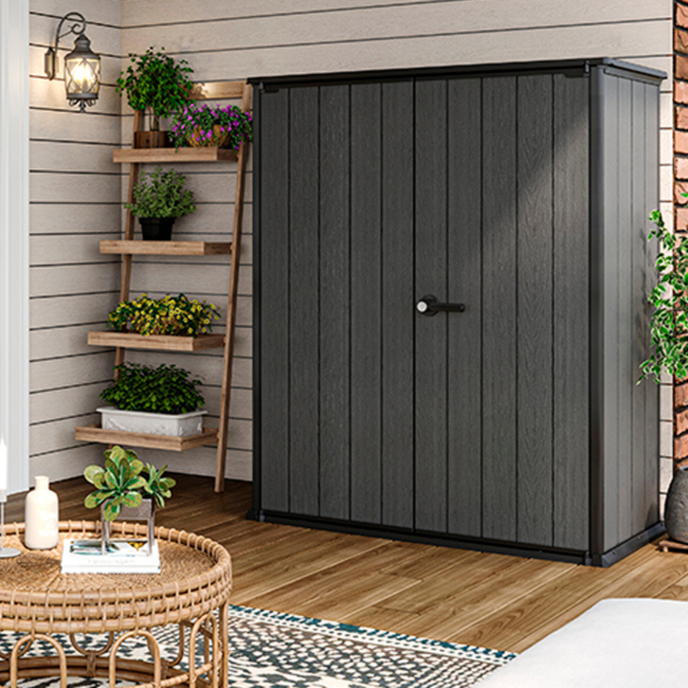 Porta attrezzi "Gnomo" da esterno grigio effetto legno spazioso e resistente cm 140x73,6 170,4h