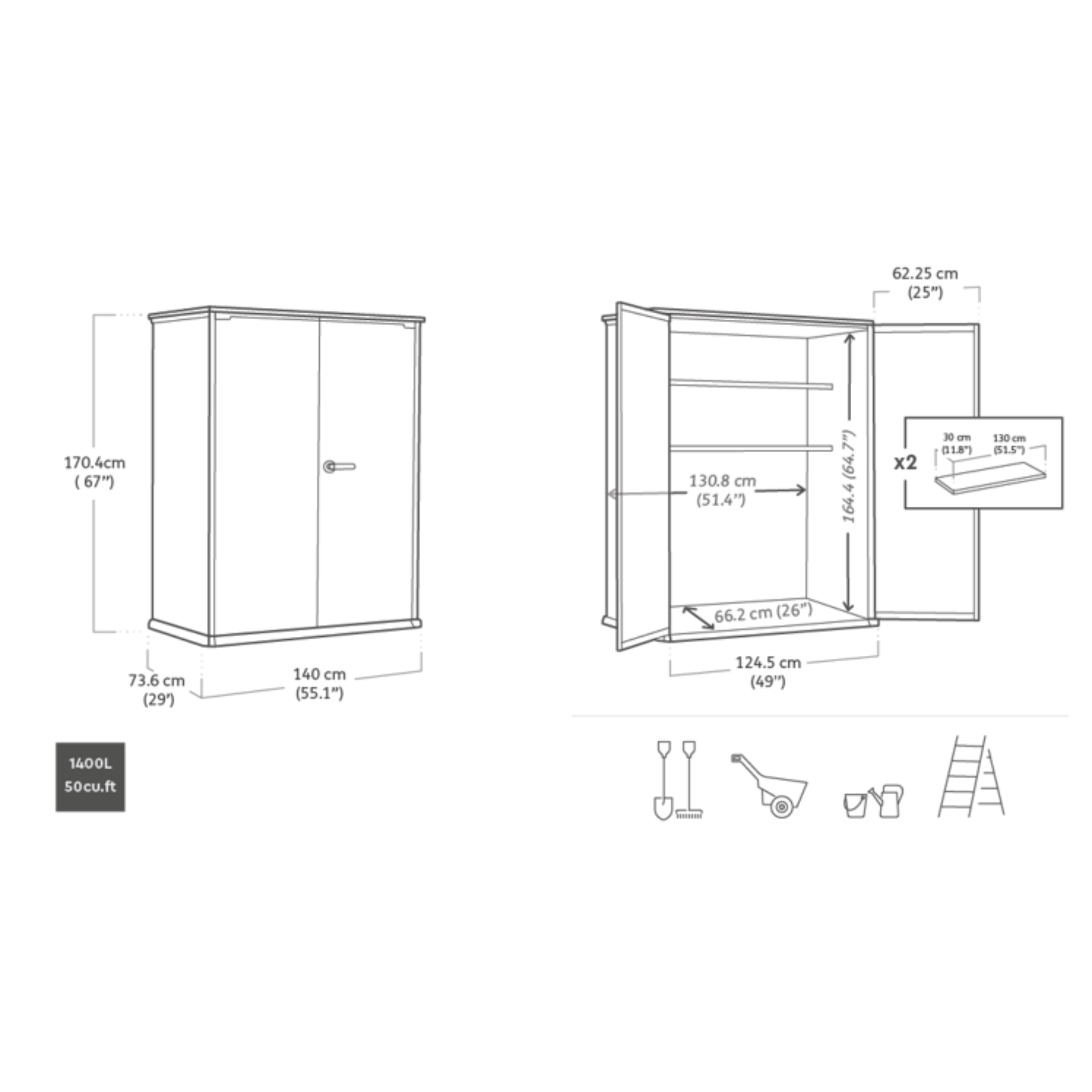 Porta attrezzi "Gnomo" da esterno grigio effetto legno spazioso e resistente cm 140x73,6 170,4h