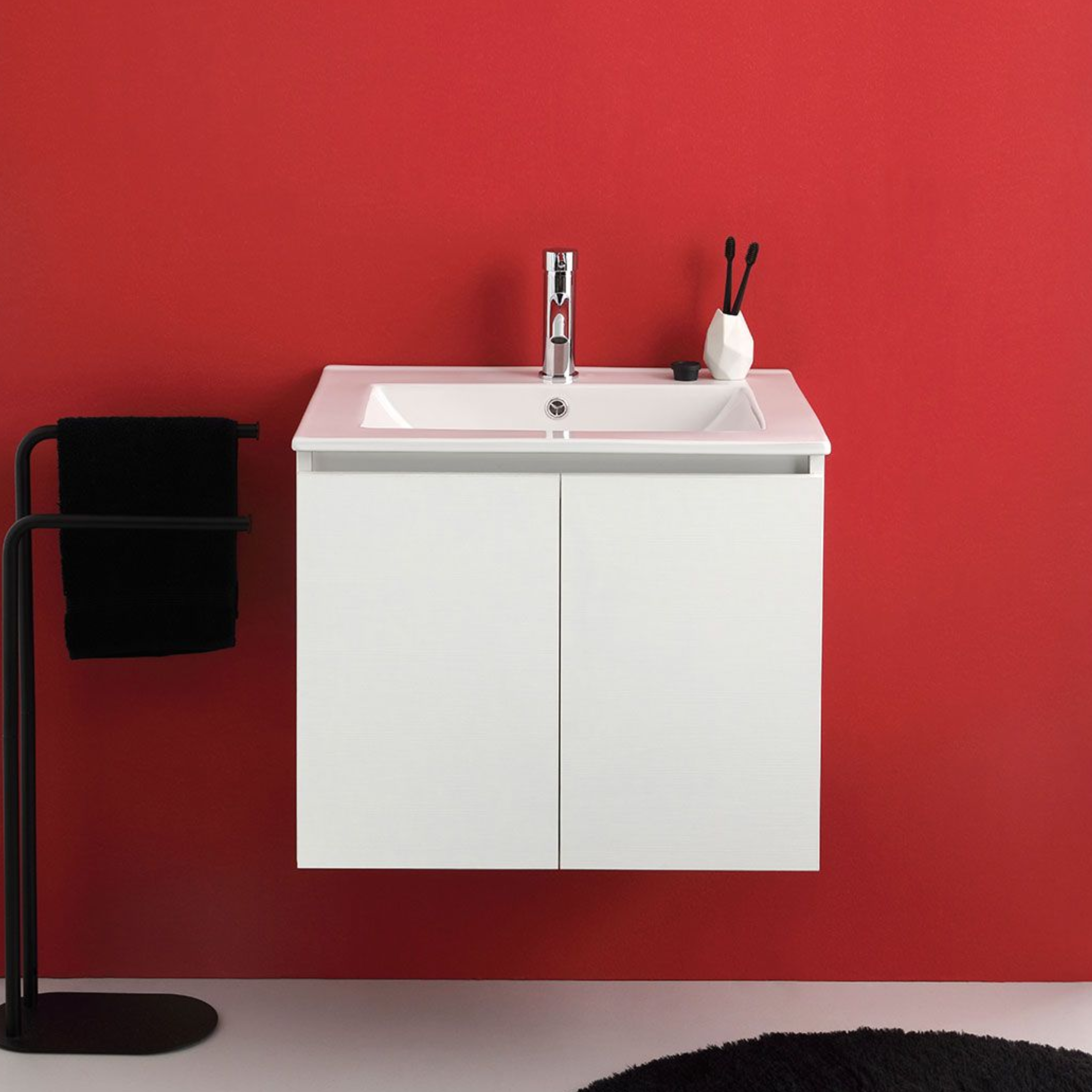 Mobile bagno sospeso 60 cm "Lefkada" a 2 ante bianco con lavabo in ceramica