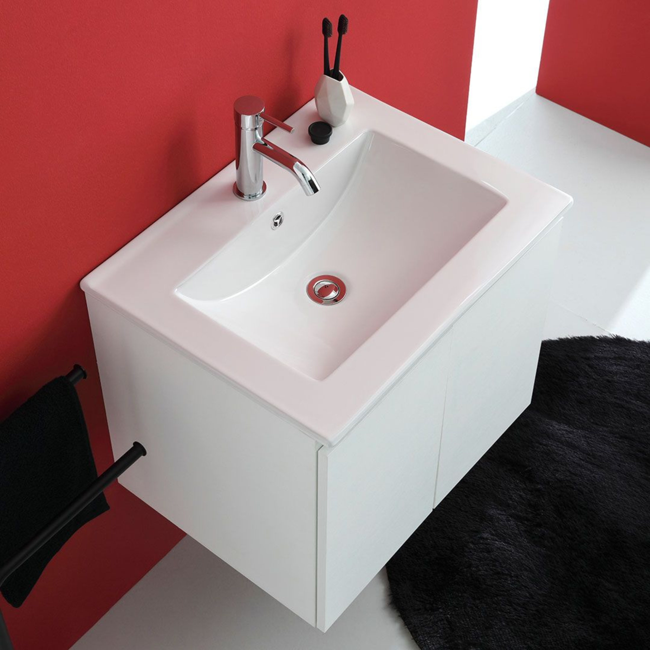 Mobile bagno sospeso 60 cm "Lefkada" a 2 ante bianco con lavabo in ceramica
