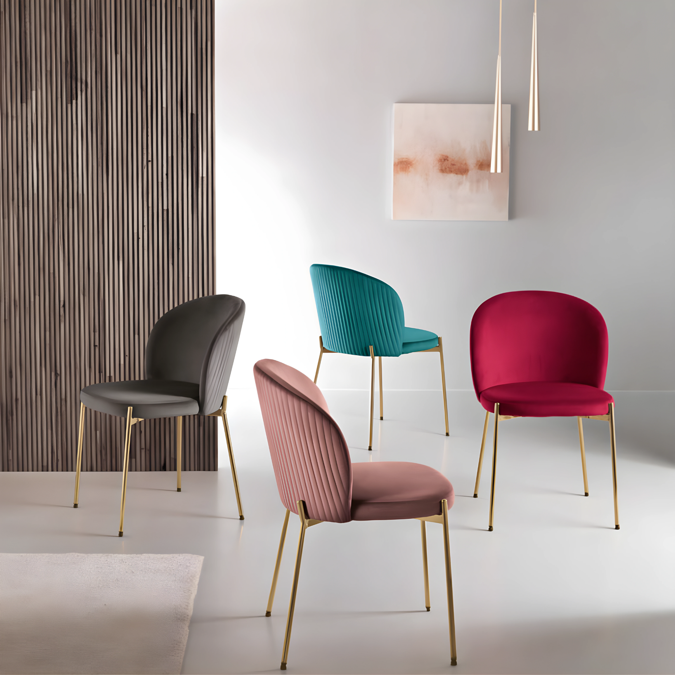 Set di sedie moderne in velluto "Jenny" con struttura in metallo dorato cm 55x45 80h