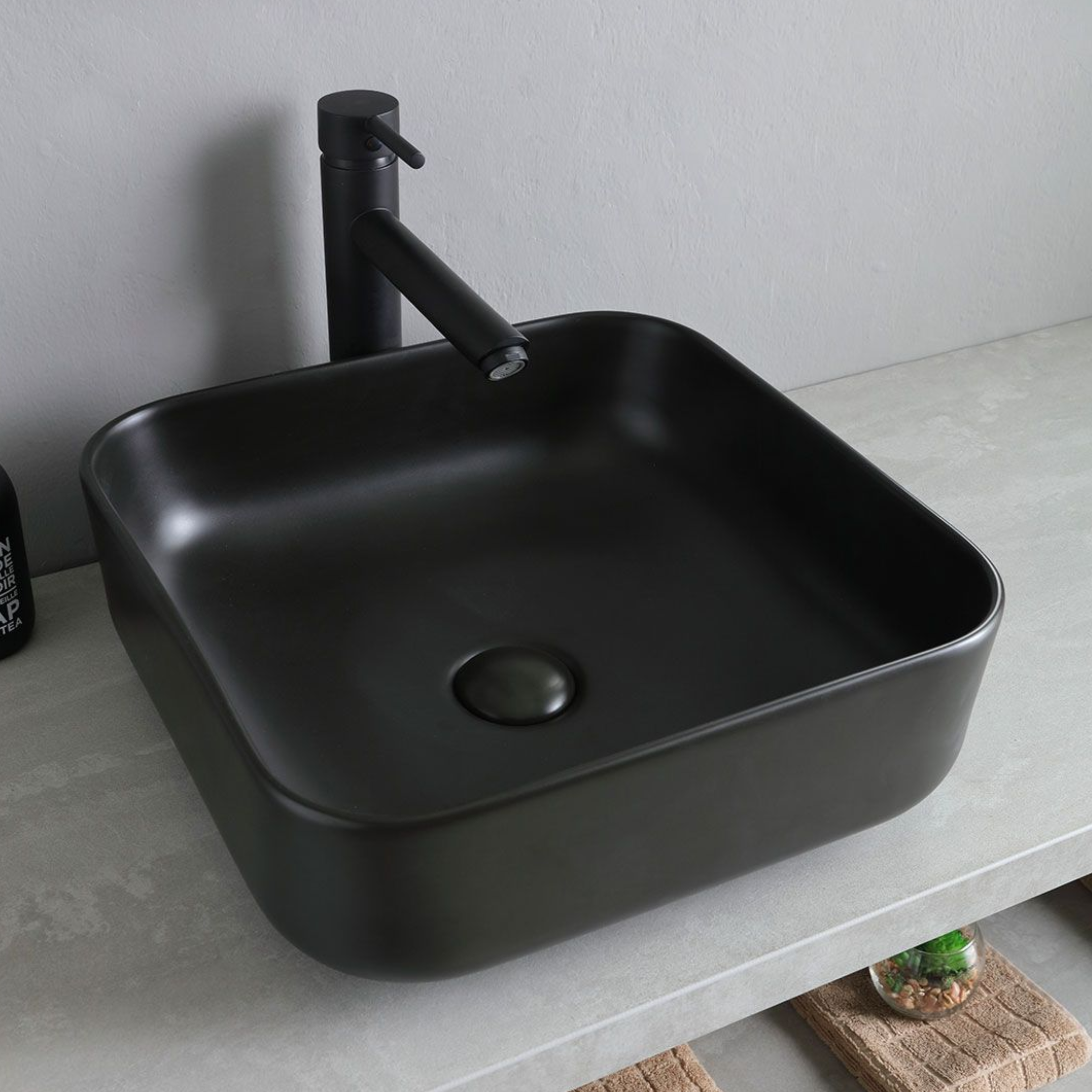 Mobile bagno sospeso grigio "Naxos" 120 cm con doppio lavabo quadrato nero opaco e specchi rotondi