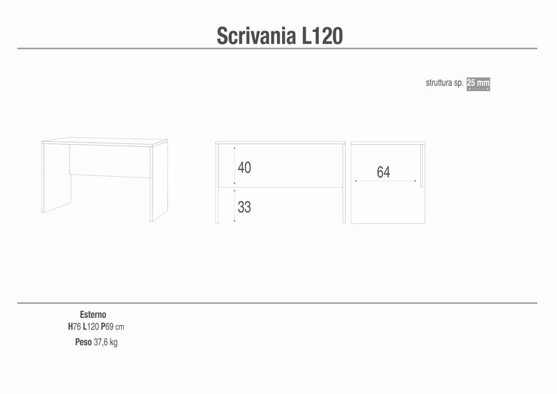 Scrivania ufficio in legno "Giorgia" rettangolare per studio cm 120x69 76h