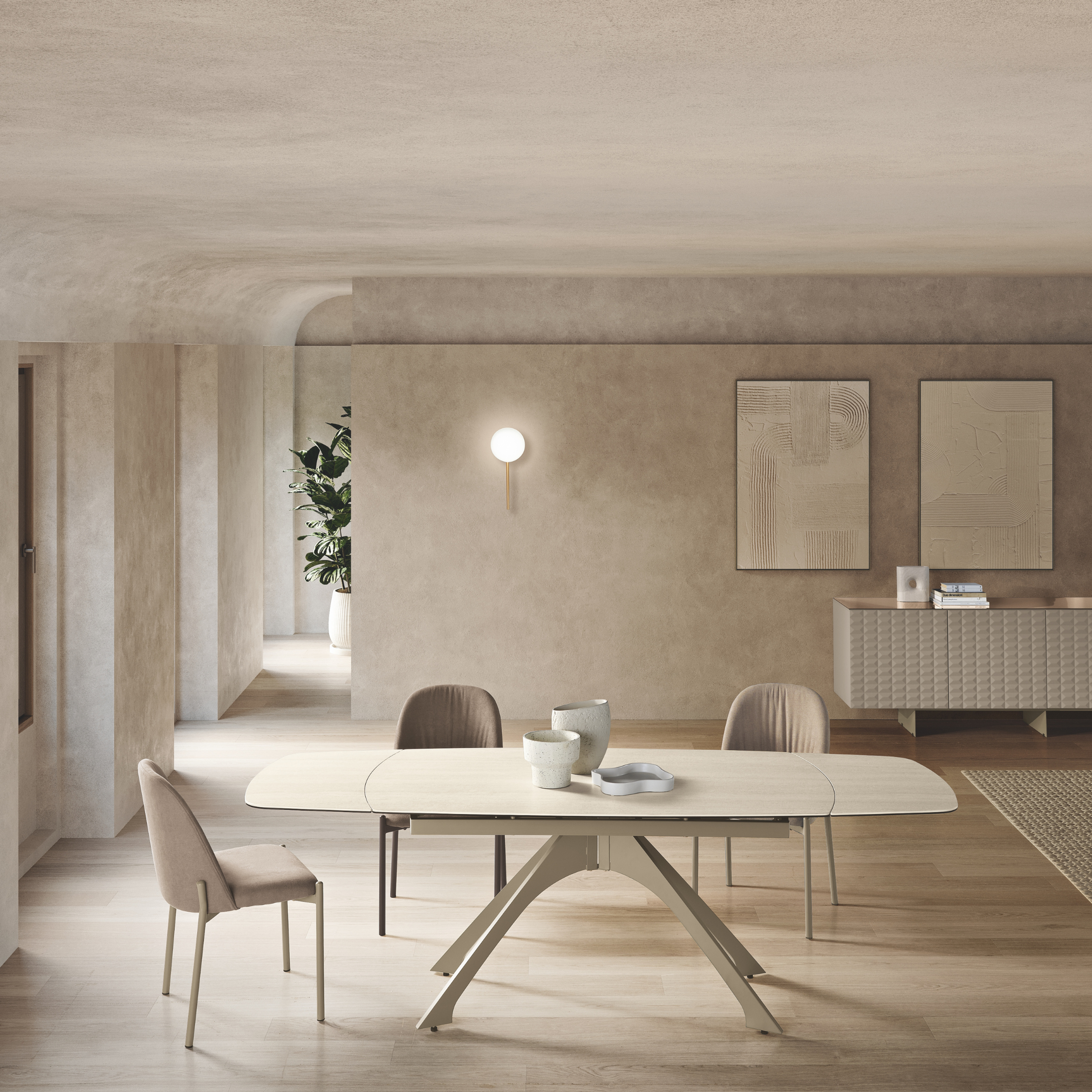 Tavolo allungabile "Nido" con piano in grès porcellanato effetto marmo cm 160/240x90 77h