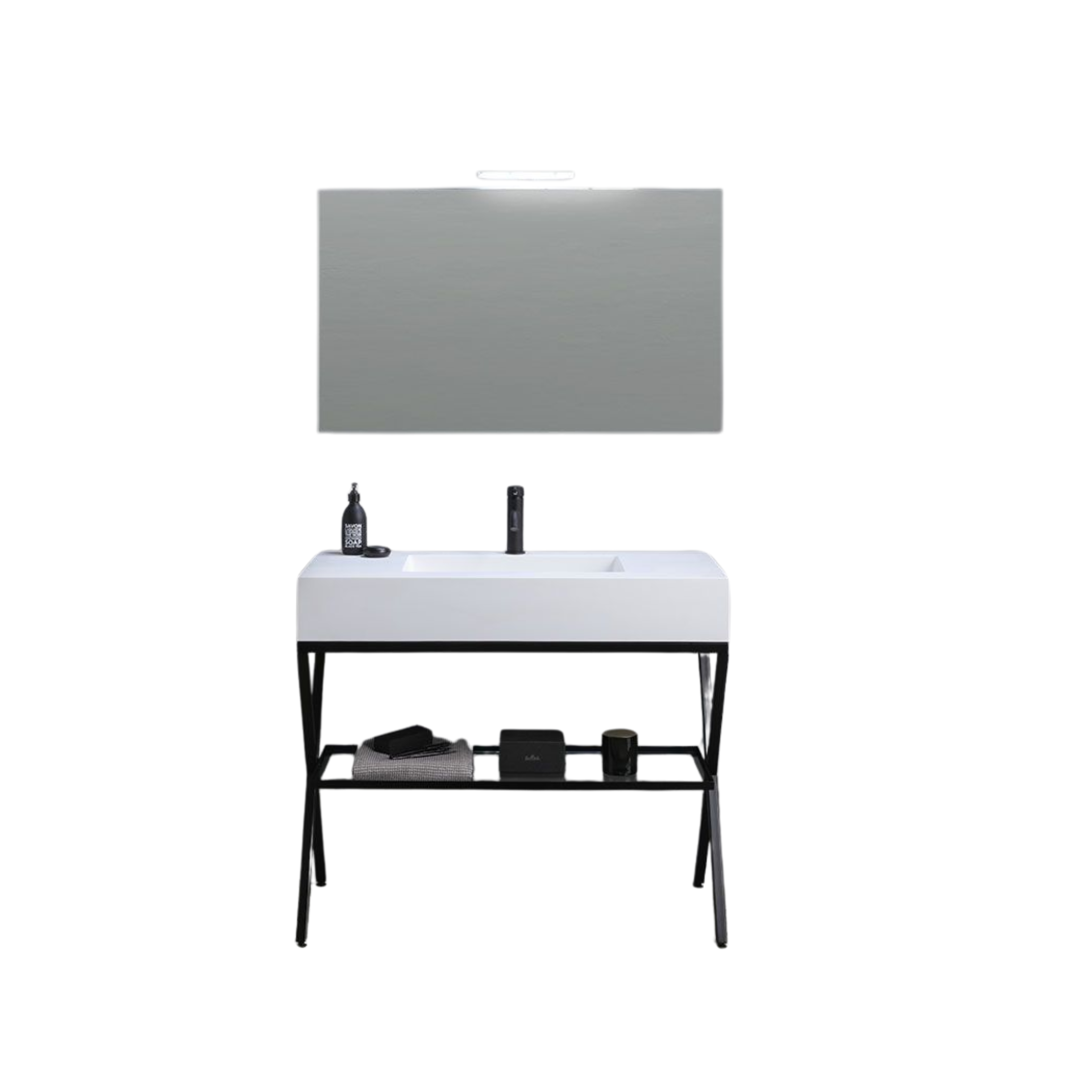 Mobile bagno a terra "Petra" moderno con specchio, lavabo e mensola in vetro 100 cm