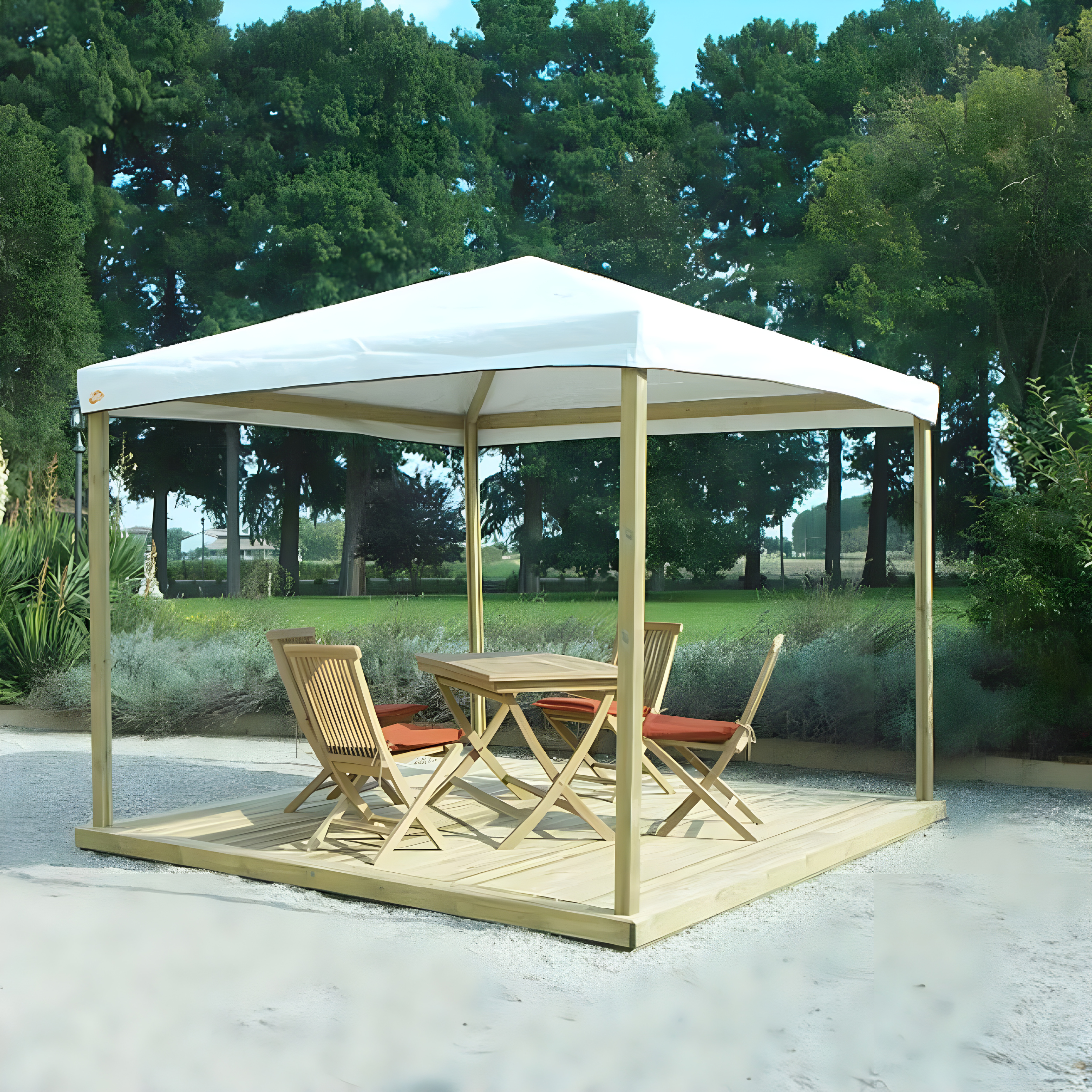 Gazebo "Pocket" in legno di abete e copertura PVC bianca cm 300x300 260h