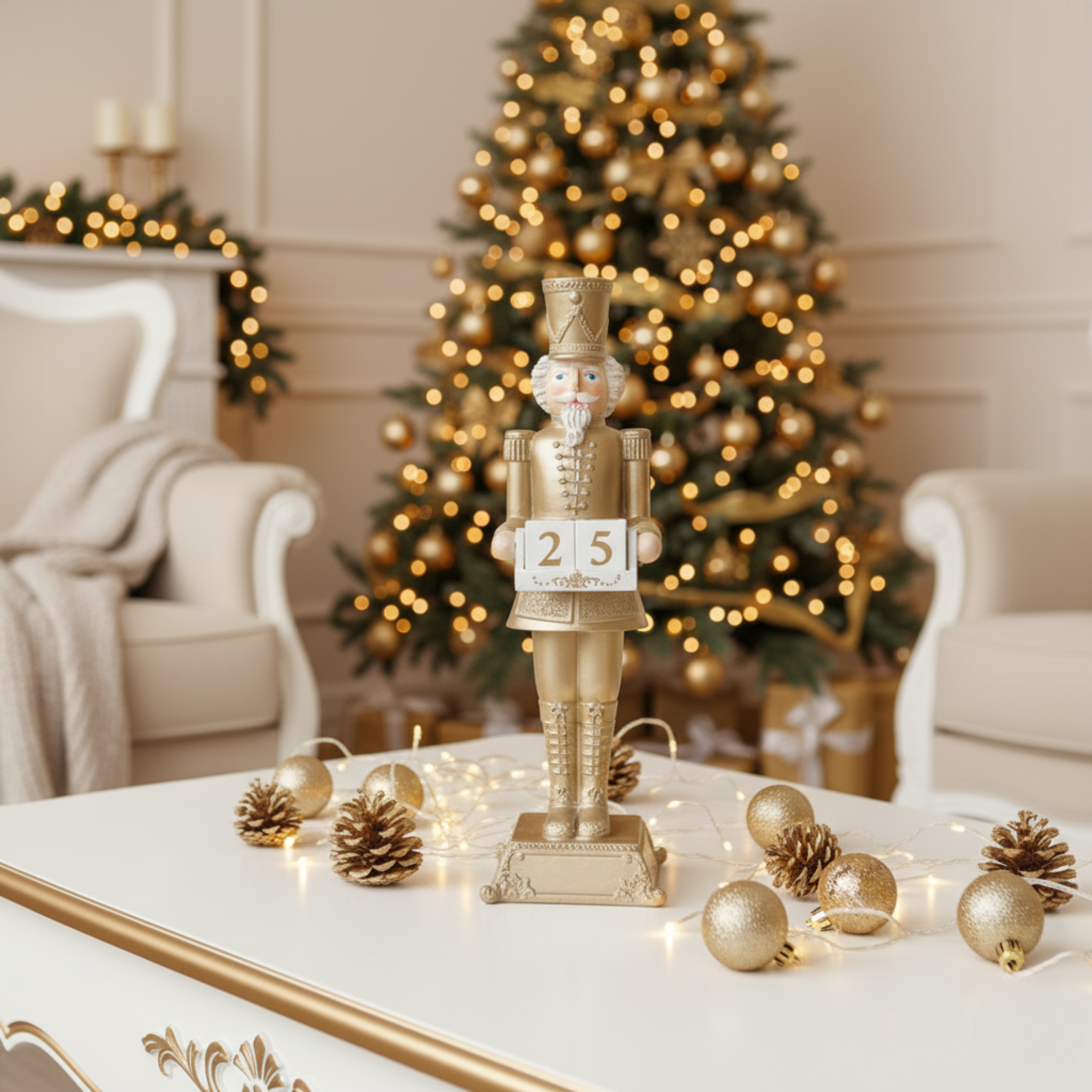 Soldatino decorativo “Edwyn” in poliresina, decorazione natalizia classica e raffinata colore Champagne cm 13,5x13,5x42h