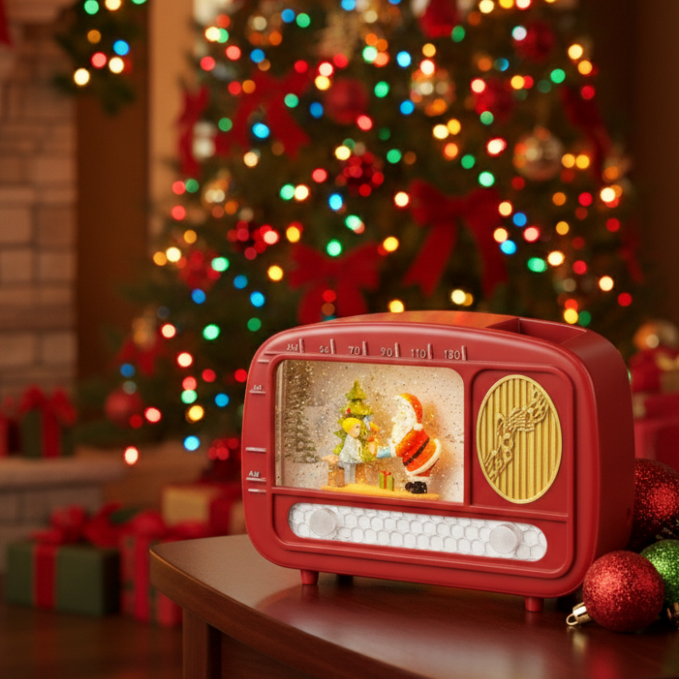 Radio atalizia con acqua compresi led luminosi Babbo Natale cm 22x6,3 15,5h