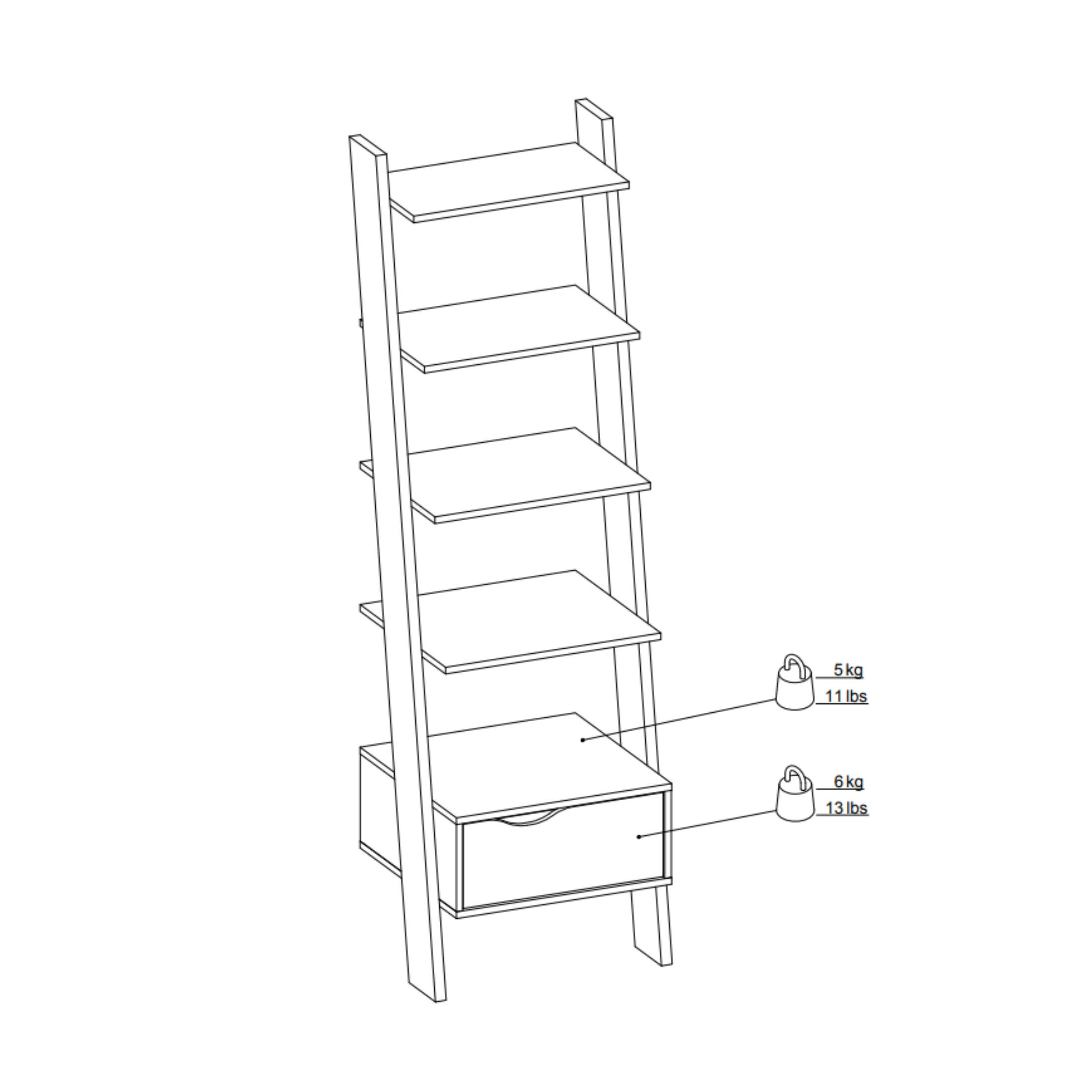 Etagère bibliothèque Oslo avec 4 étagères et 1 tiroir moderne en chêne blanc 55x44 cm 180h