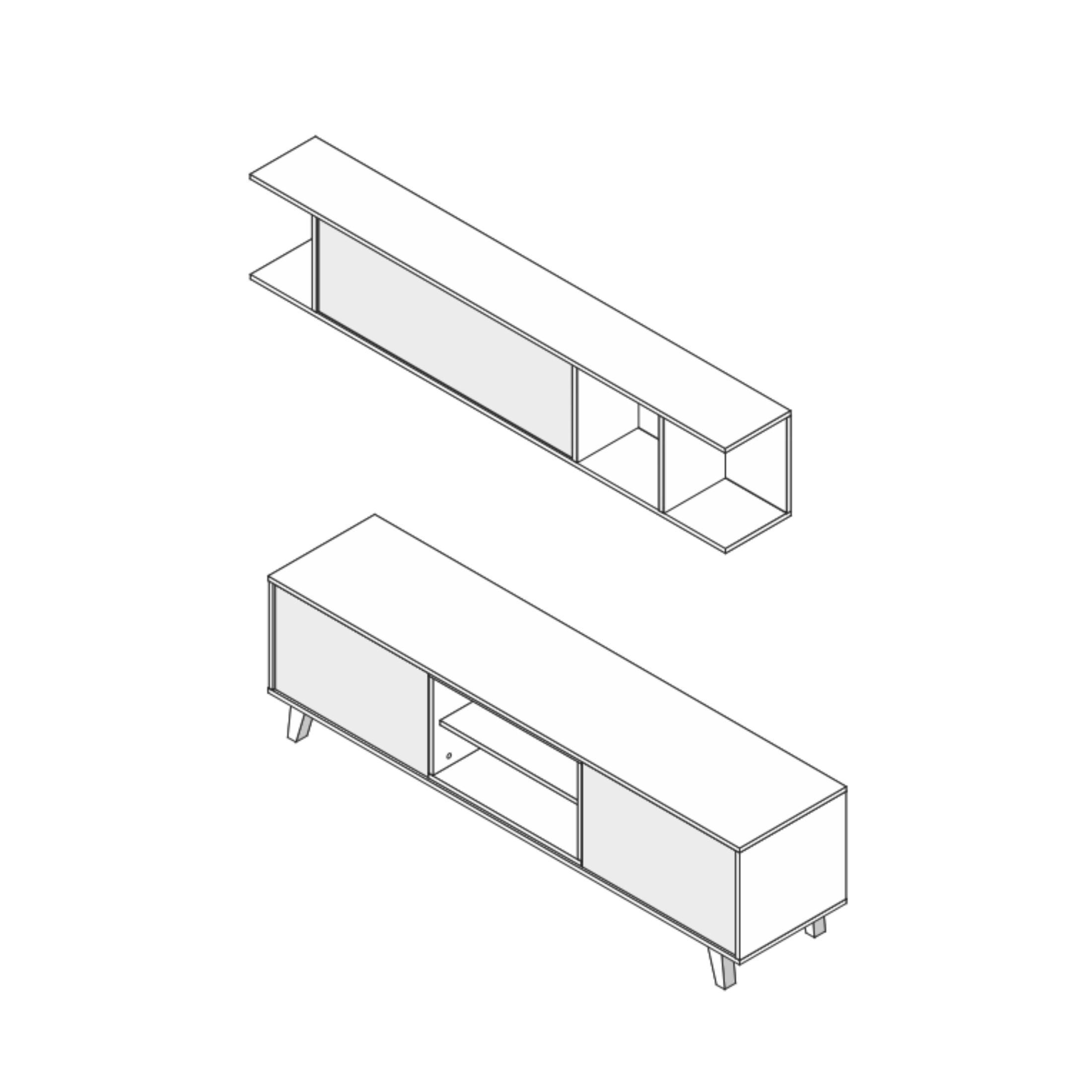 Set parete attrezzata "Zaiken" moderna da soggiorno bianco e rovere 180 cm