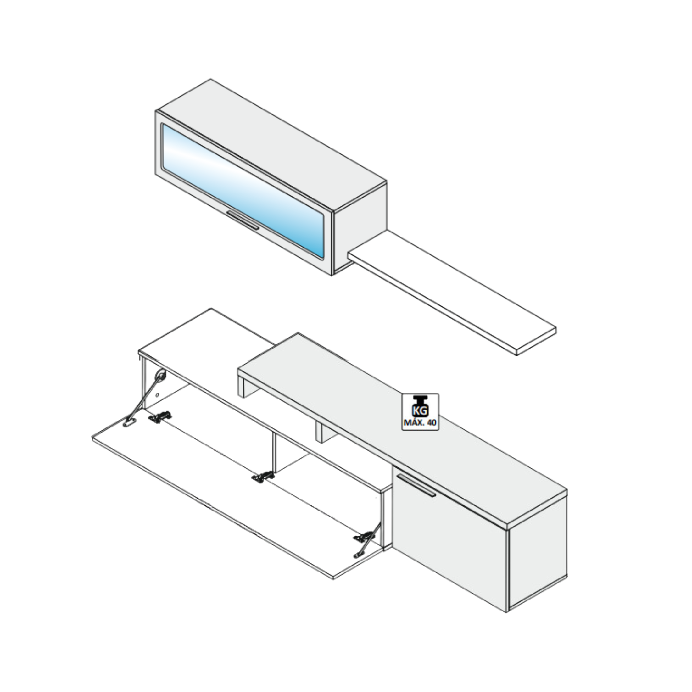 Parete attrezzata moderna "Nexus" da soggiorno bianco e rovere cm 200x41 44h