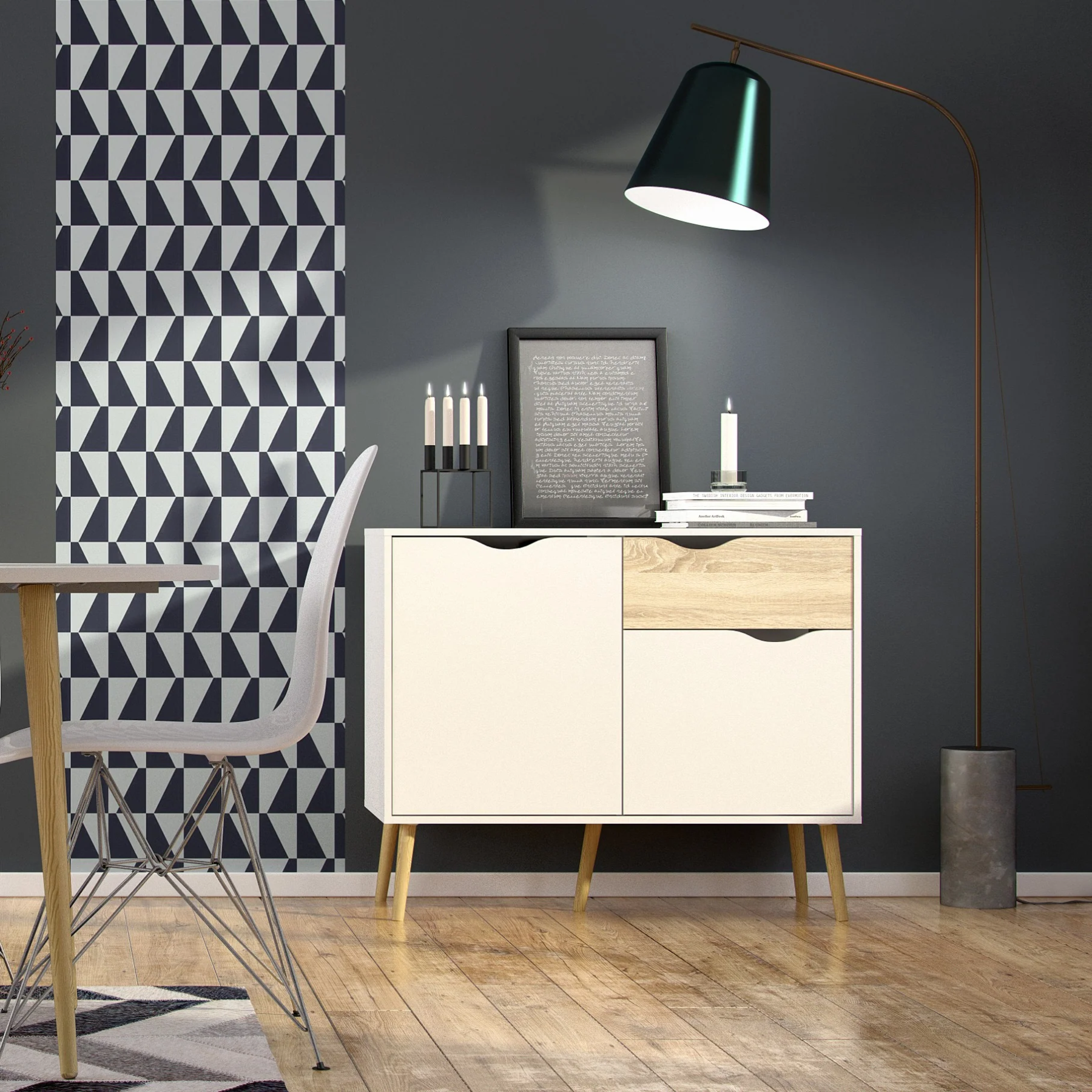 Credenza mobile Da soggiorno Madia Oslo in legno bianco rovere moderno