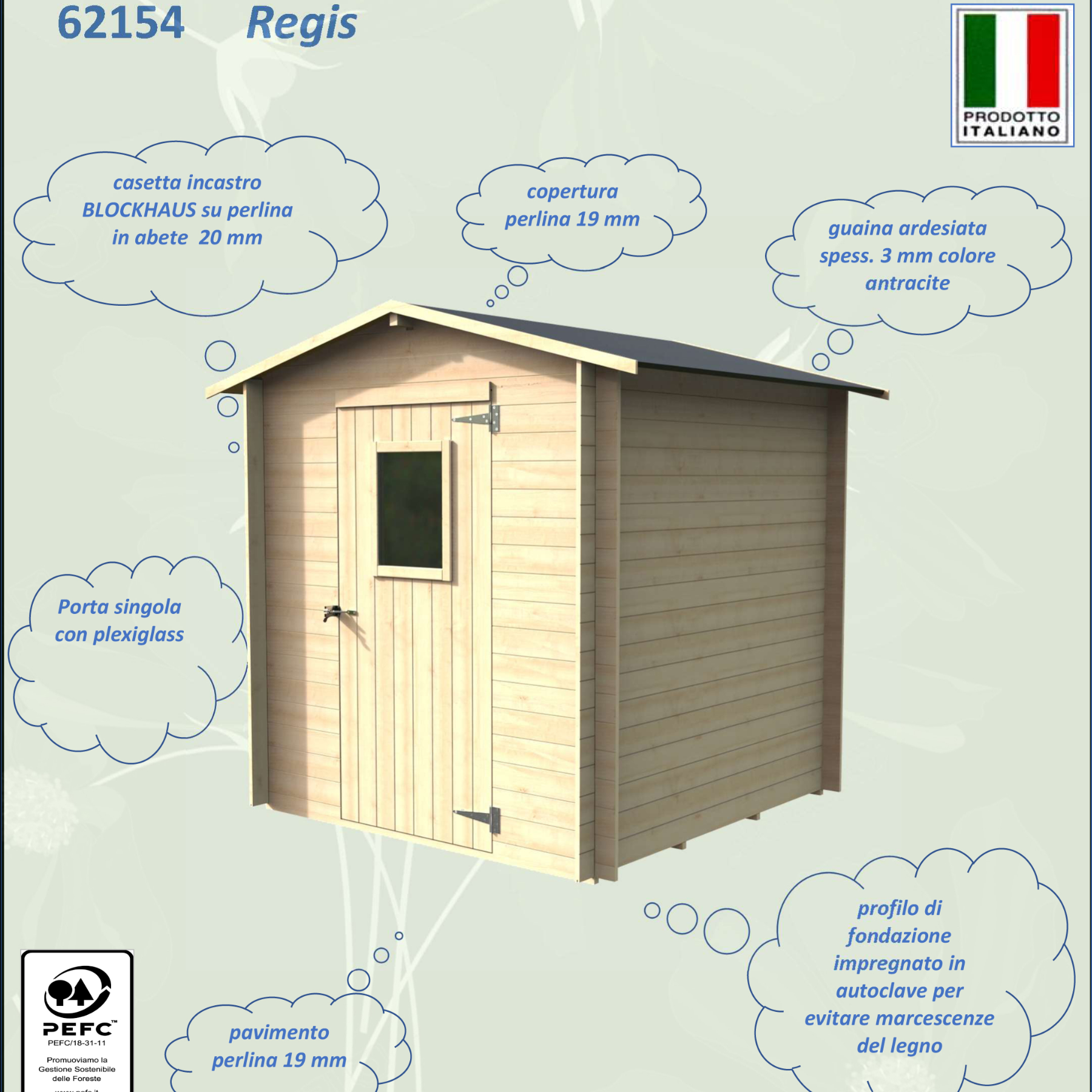 Casetta in legno da giardino abete grezzo Regis mt2x2x2h