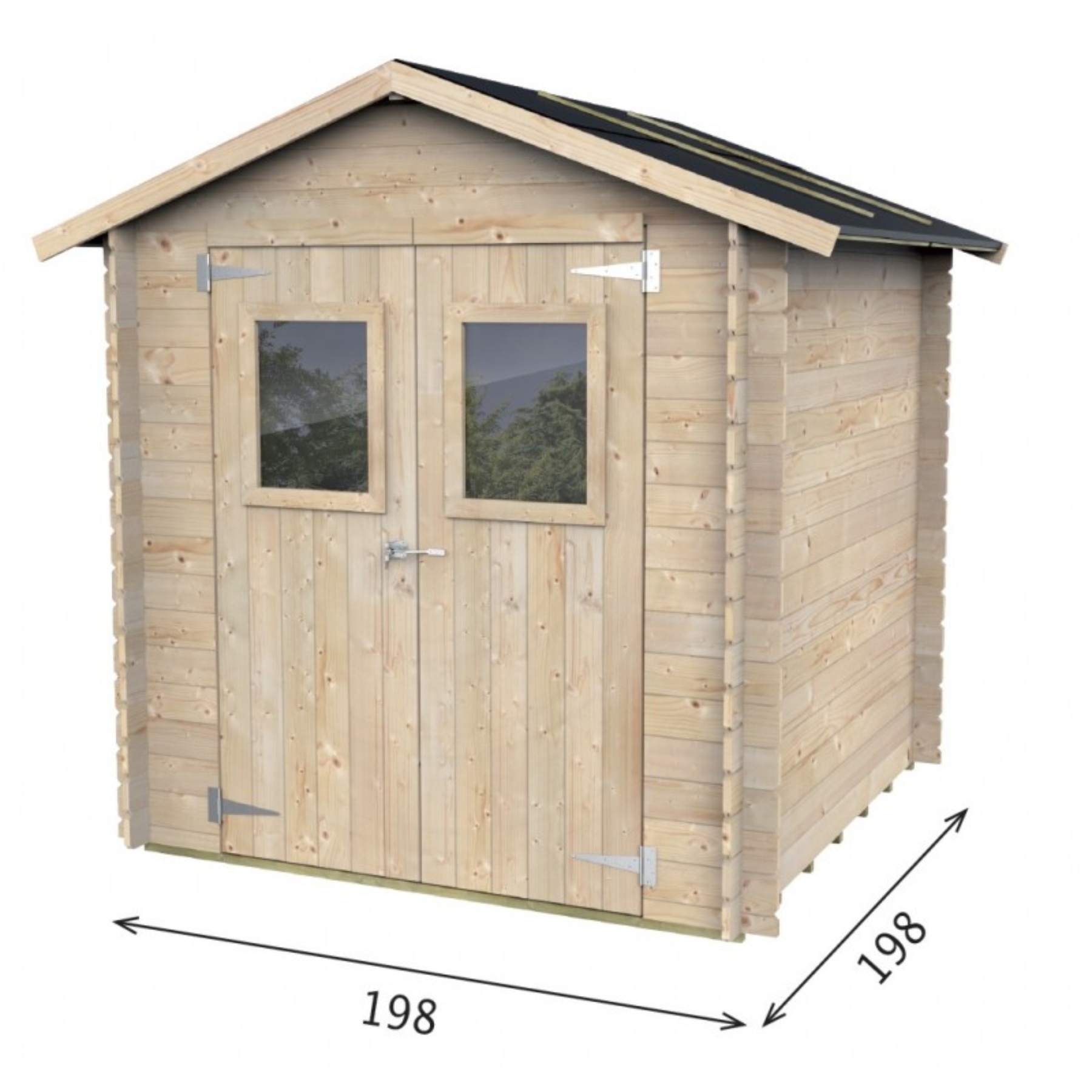 Abri de jardin en bois avec porte double fenêtre "Hobby" 200x200 cm 200h