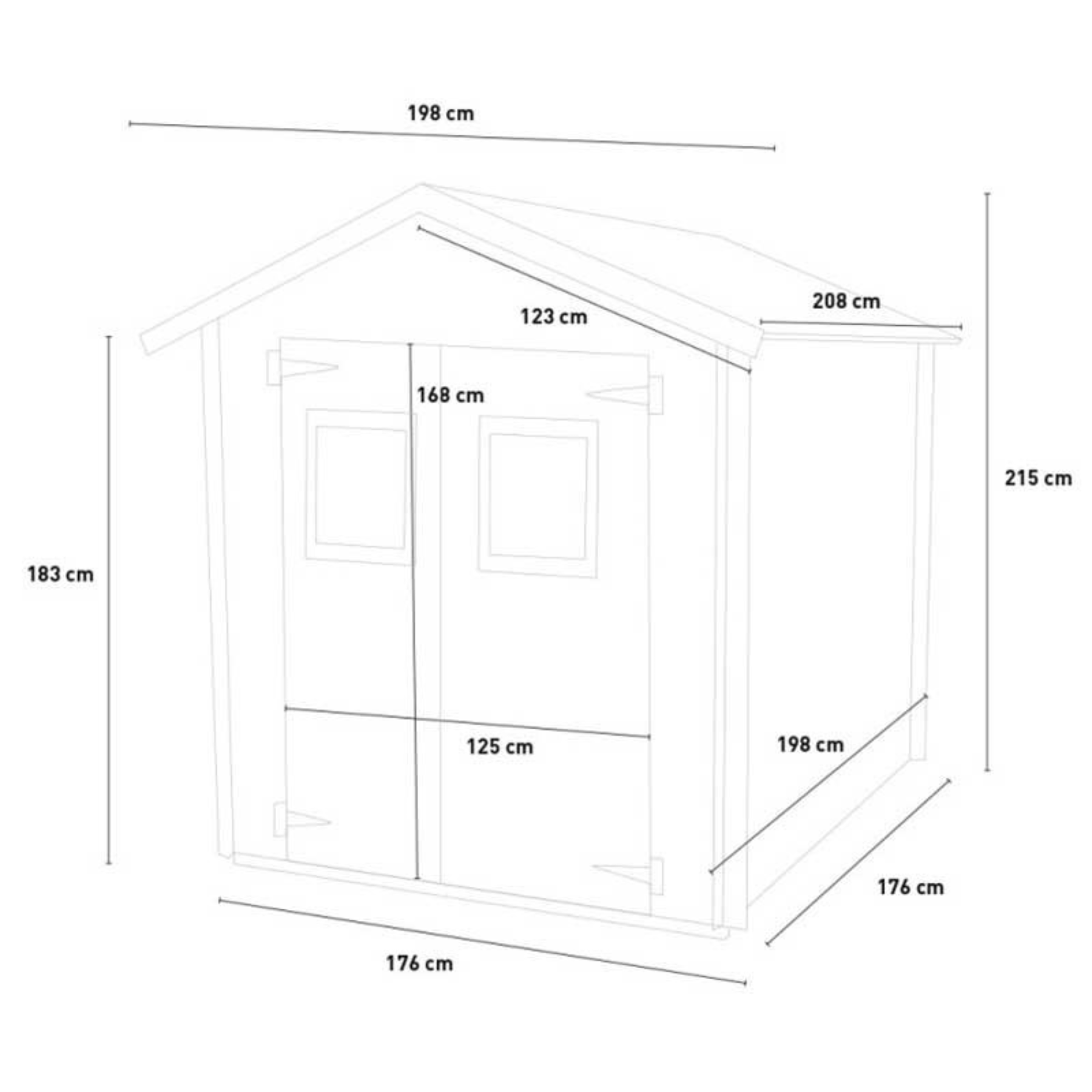 Abri de jardin en bois avec porte double fenêtre "Hobby" 200x200 cm 200h