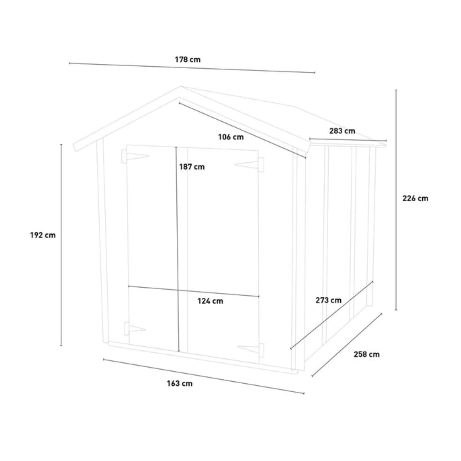 Abri de jardin en bois "Fiamma" 178x273 cm 192h double porte