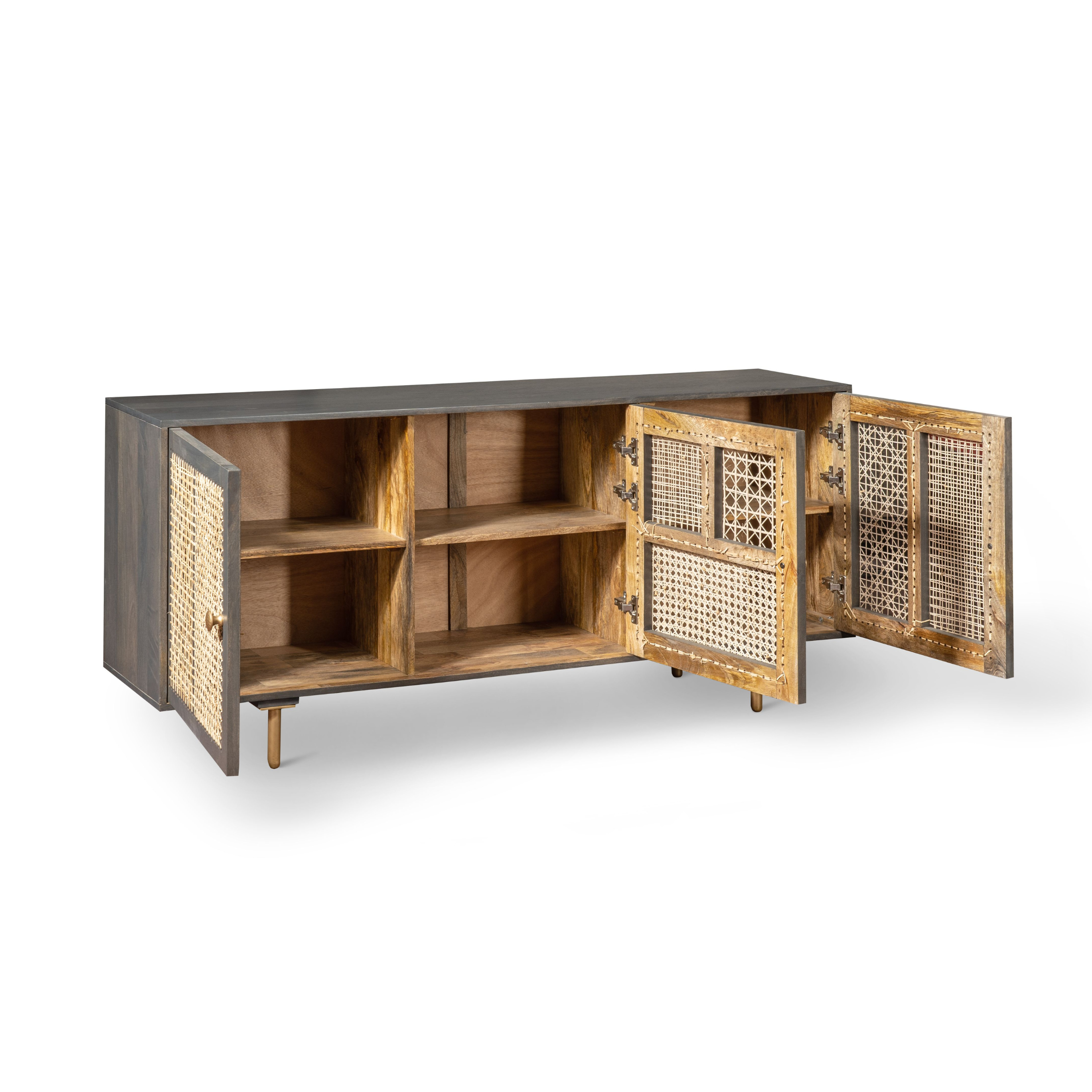 Madia design in legno di mango rattan "Nanda" 3 ante cm 160x38 75h
