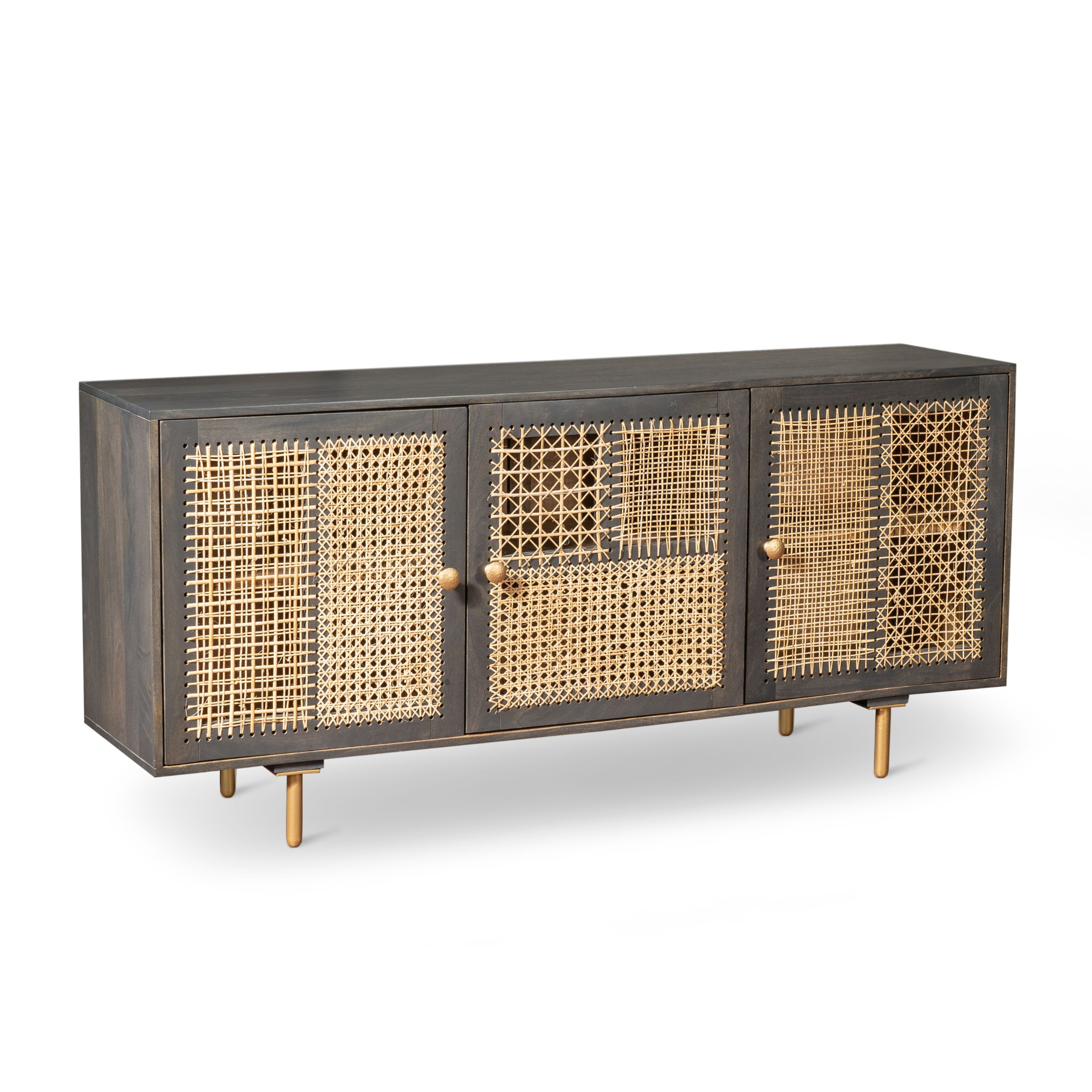 Madia design in legno di mango rattan "Nanda" 3 ante cm 160x38 75h
