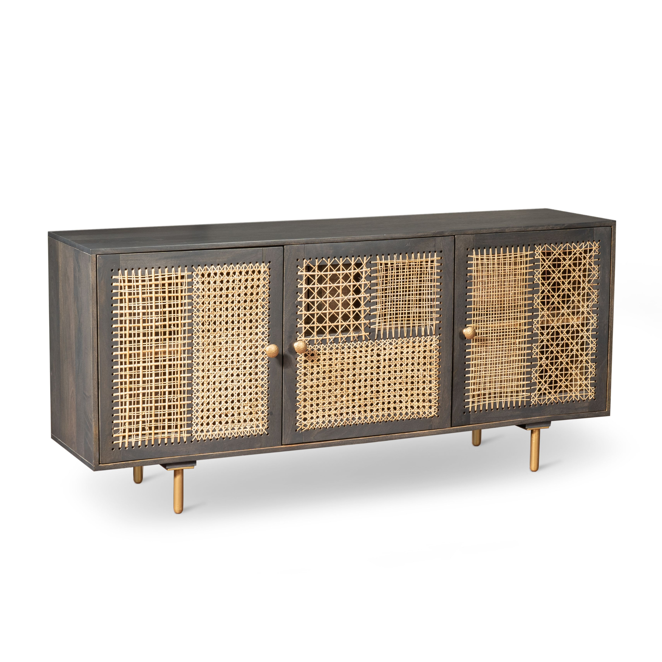 Madia design in legno di mango rattan  "Nanda" 3 ante cm 160x38 75h