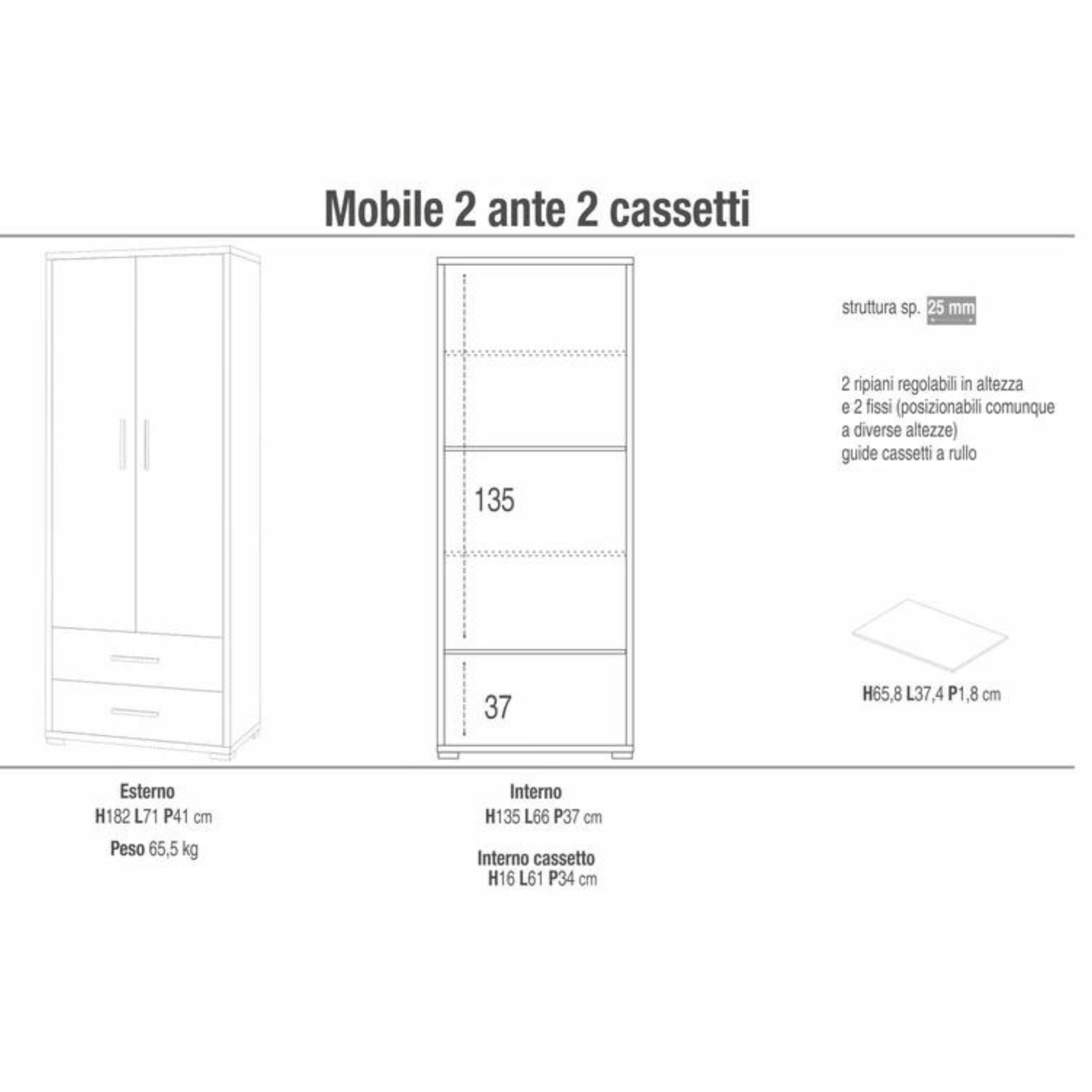 Mobile scarpiera 2 ante 2 cassetti "OrganizedPro" cm 71x41 182h