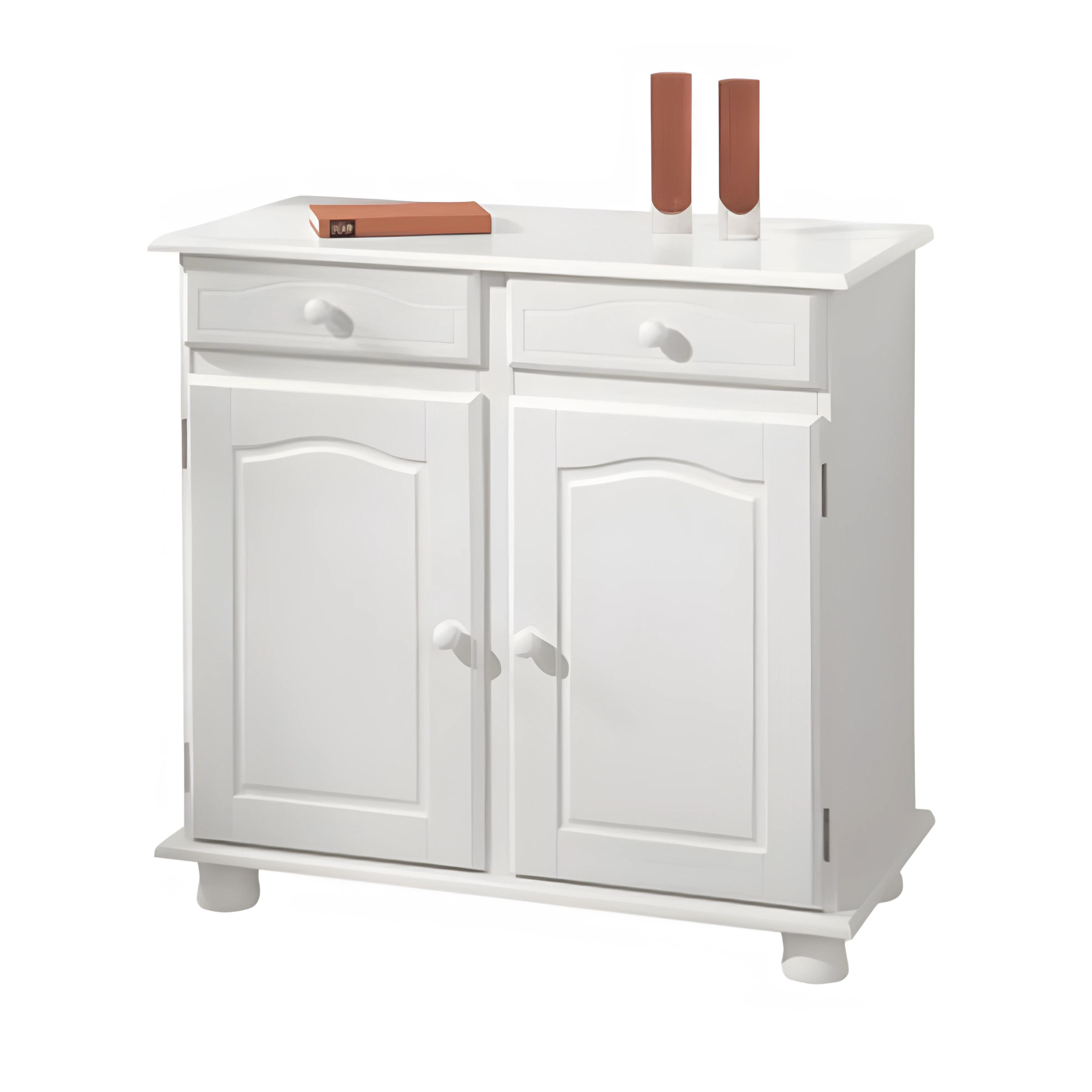 Credenza in legno massello bianco venato "Lovi" con cassetti h 87 cm