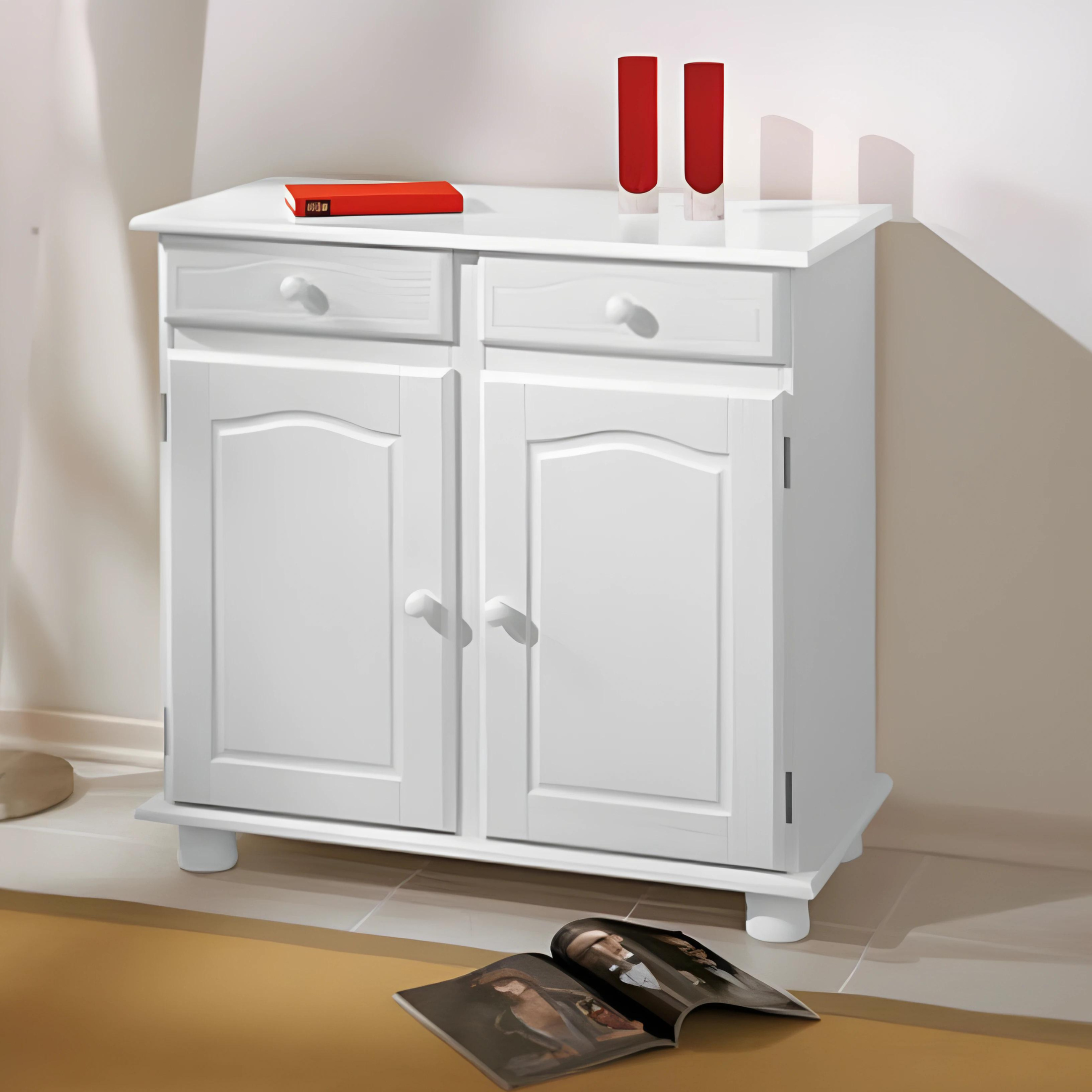 Credenza in legno massello bianco venato "Lovi" con cassetti h 87 cm