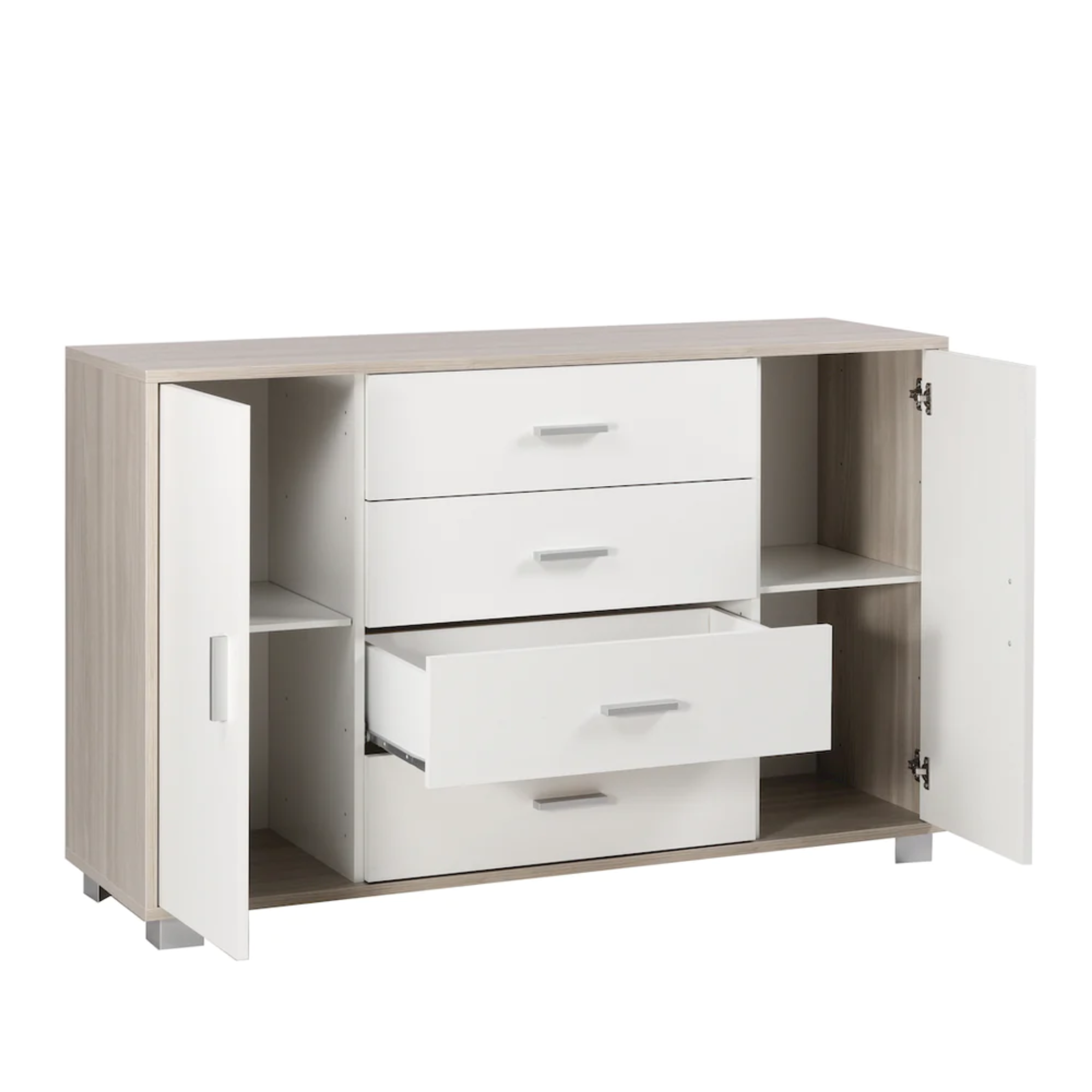 Mueble de entrada de madera "Romeo" con 4 cajones y 2 puertas 136x41 cm 86h