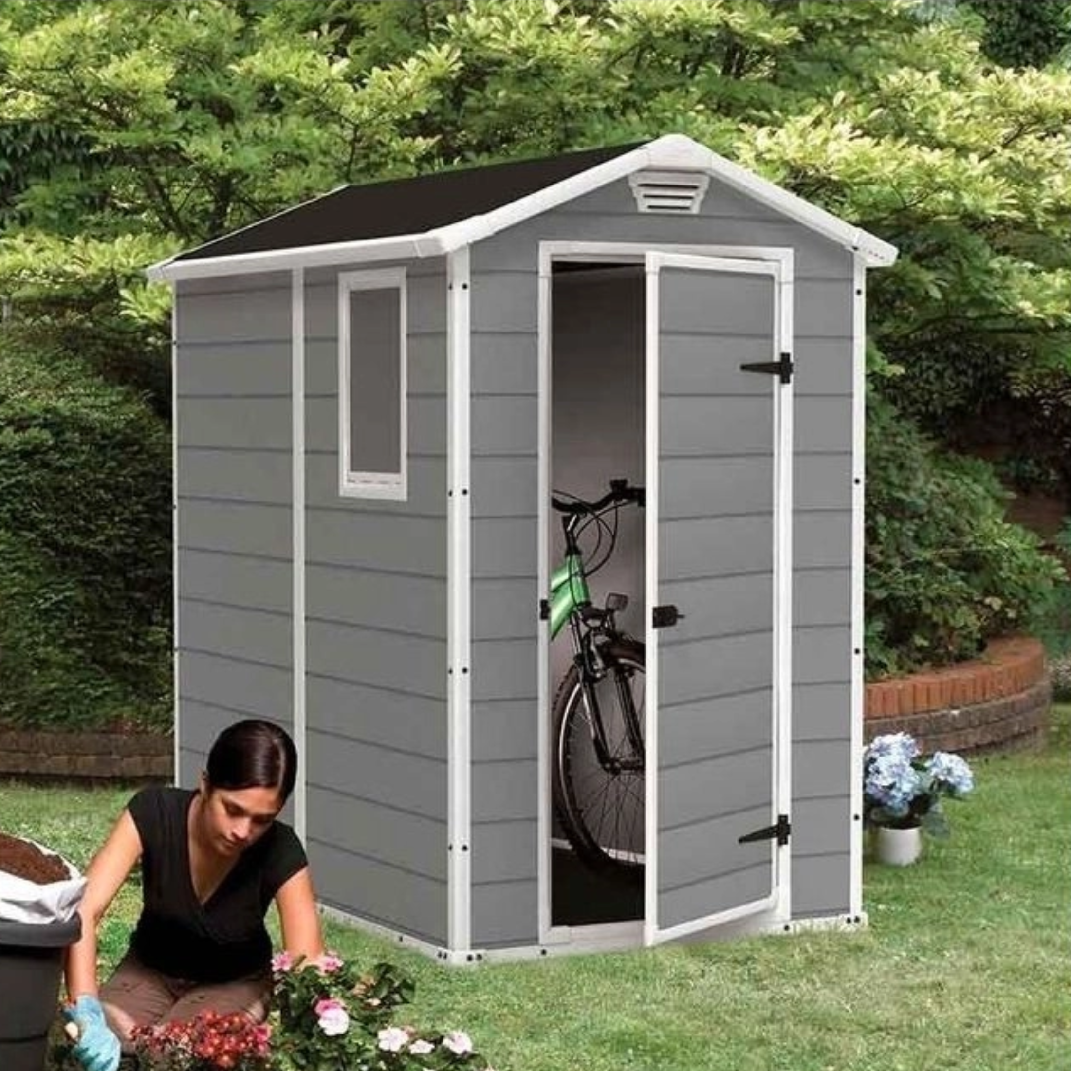 Cobertizo de jardín de resina "SunBlossom" con ventana lateral 130x192 cm 198h